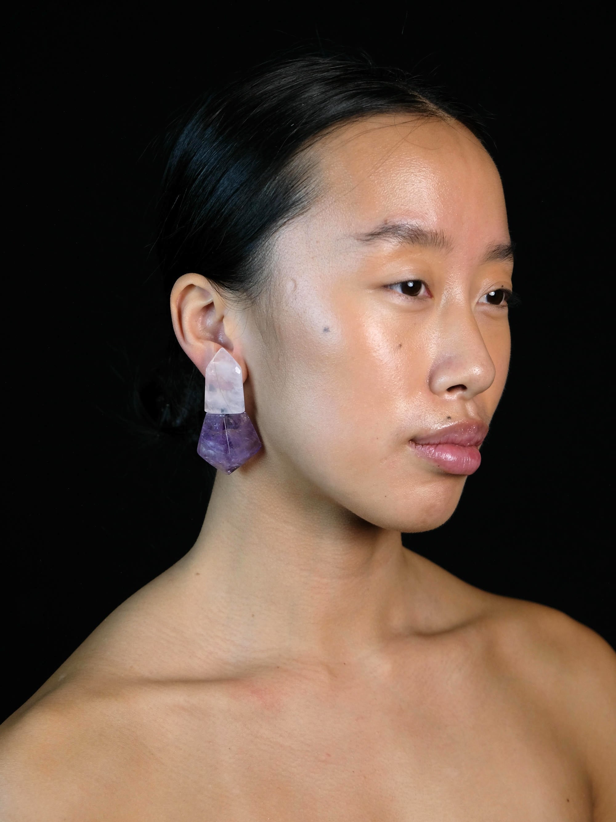 Earrings: amethyst, rosequartz