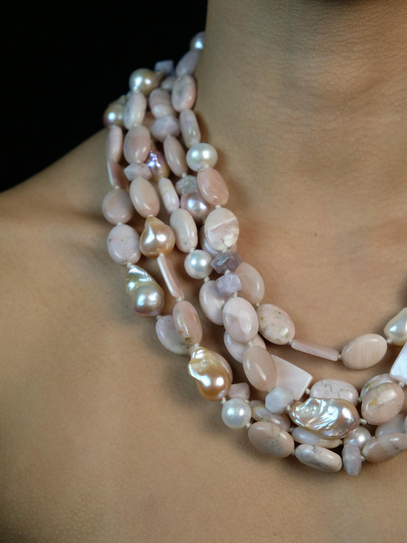 Necklace: andean opal, pearl, kunzite