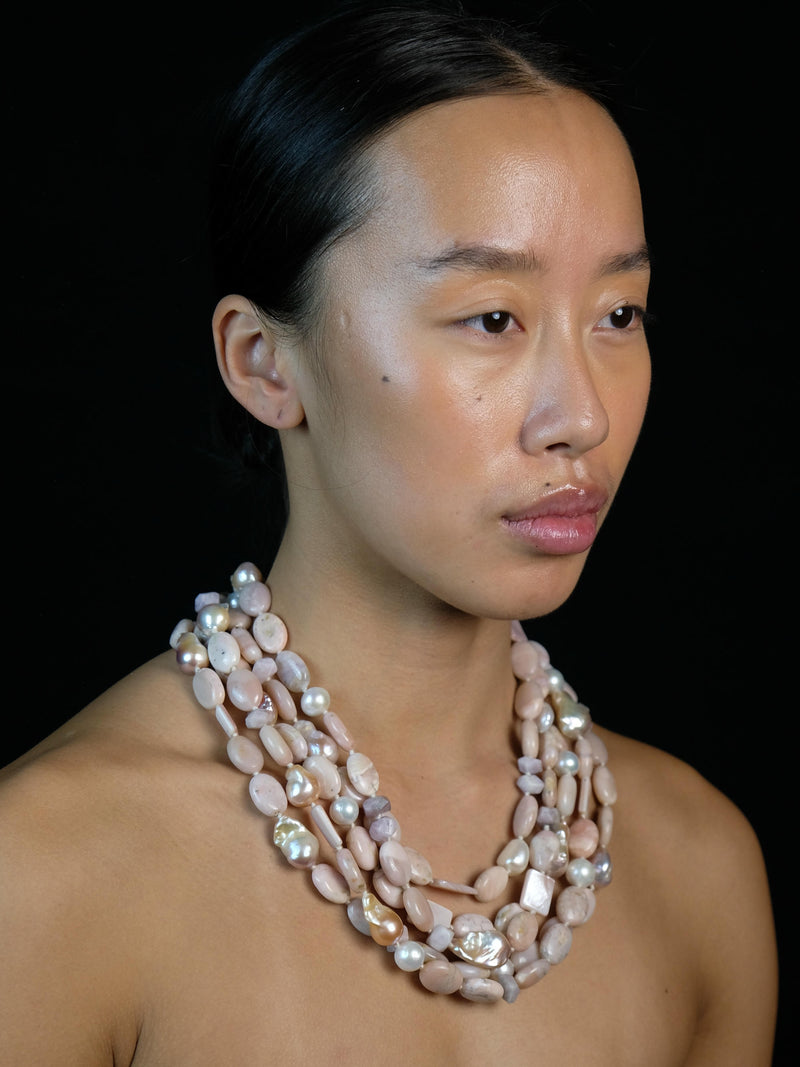 Necklace: andean opal, pearl, kunzite