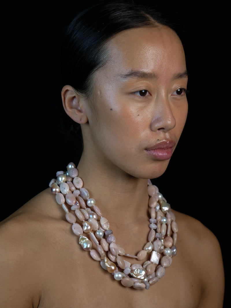 Necklace: andean opal, pearl, kunzite
