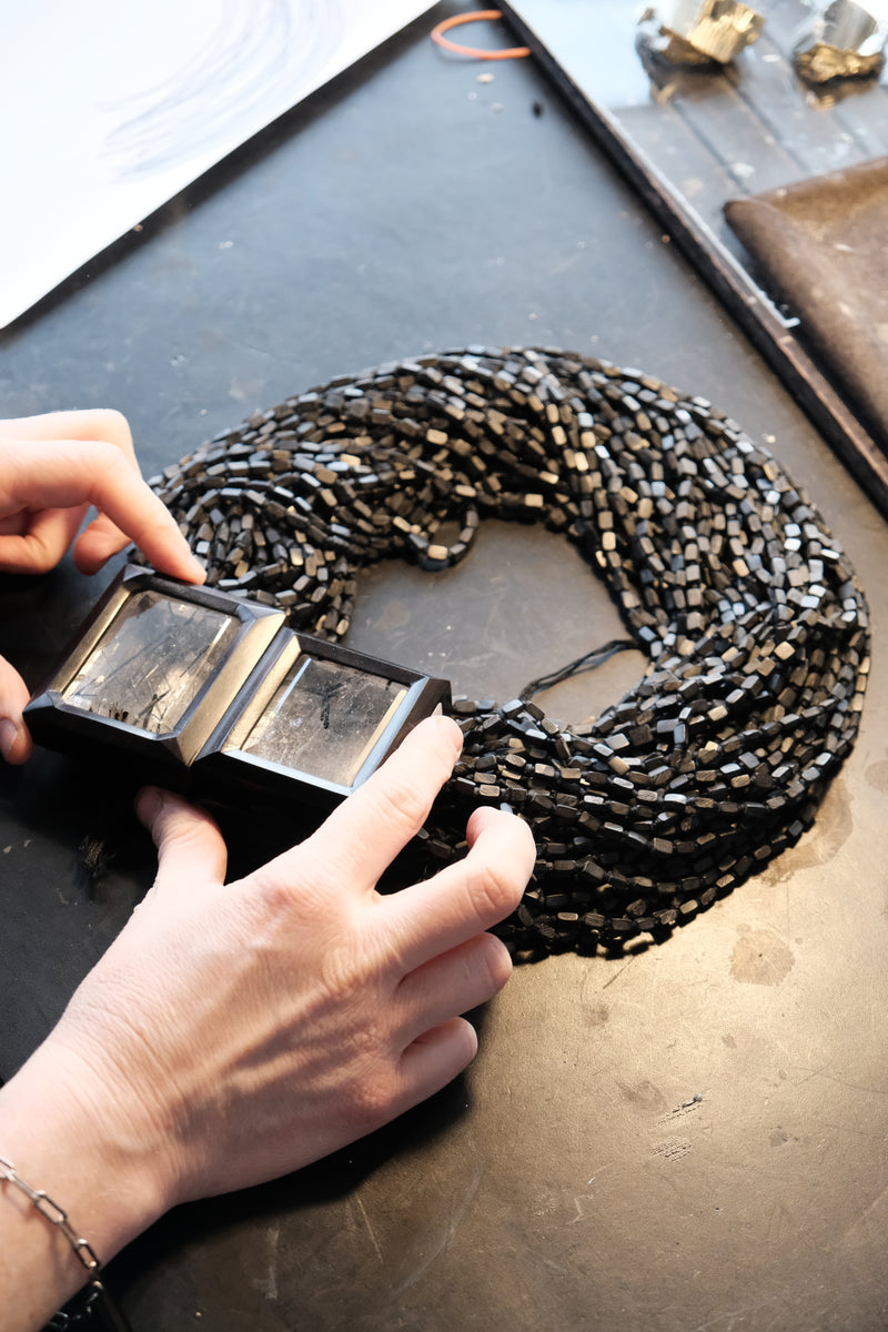 Necklace: tourmaline quartz, ebony