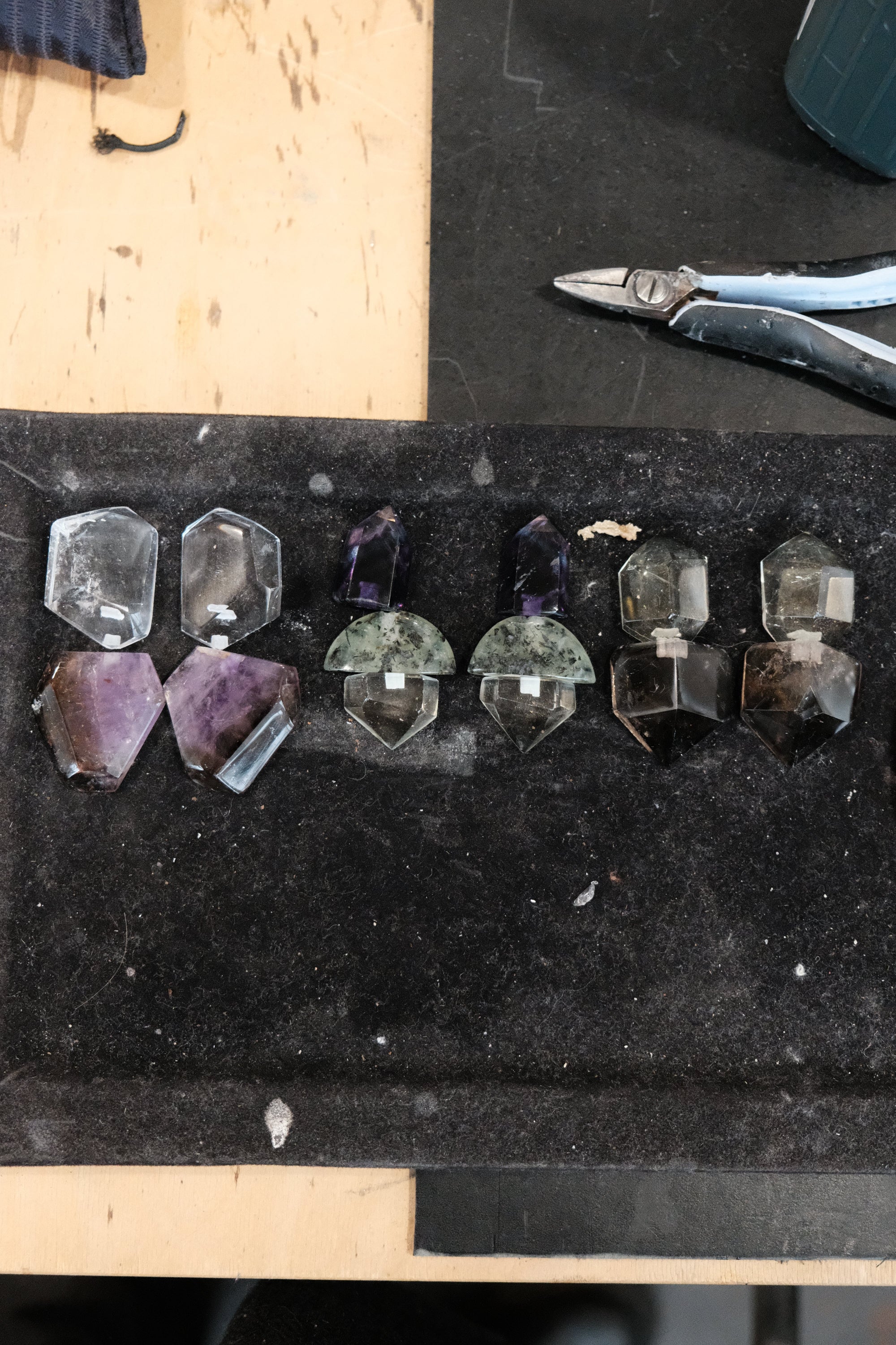 Earrings: citrine, smoky quartz