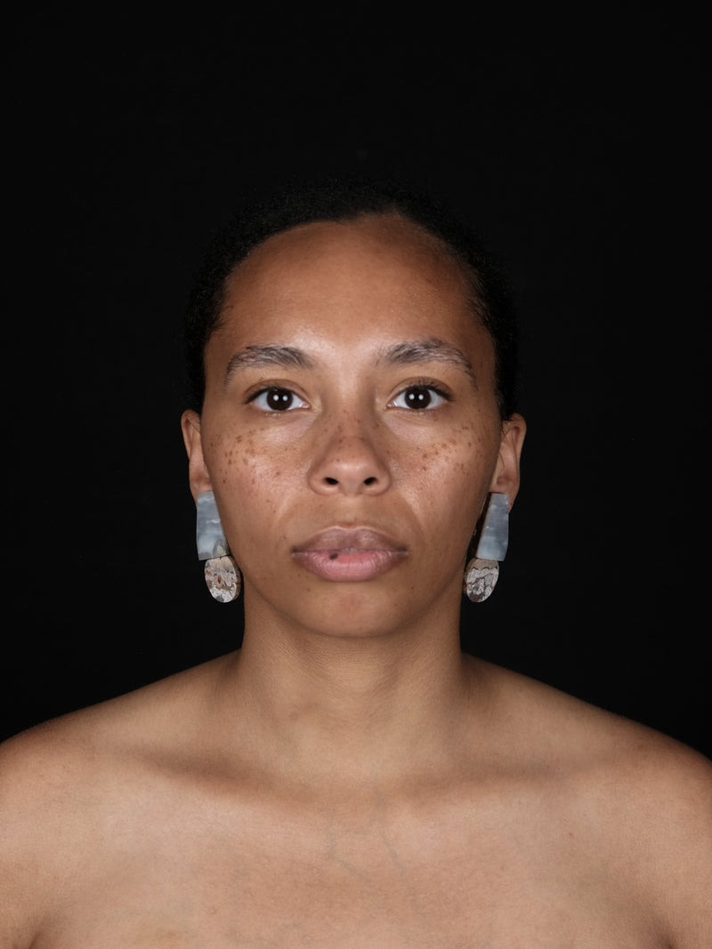 Earrings: chalcedony, agate, walnut