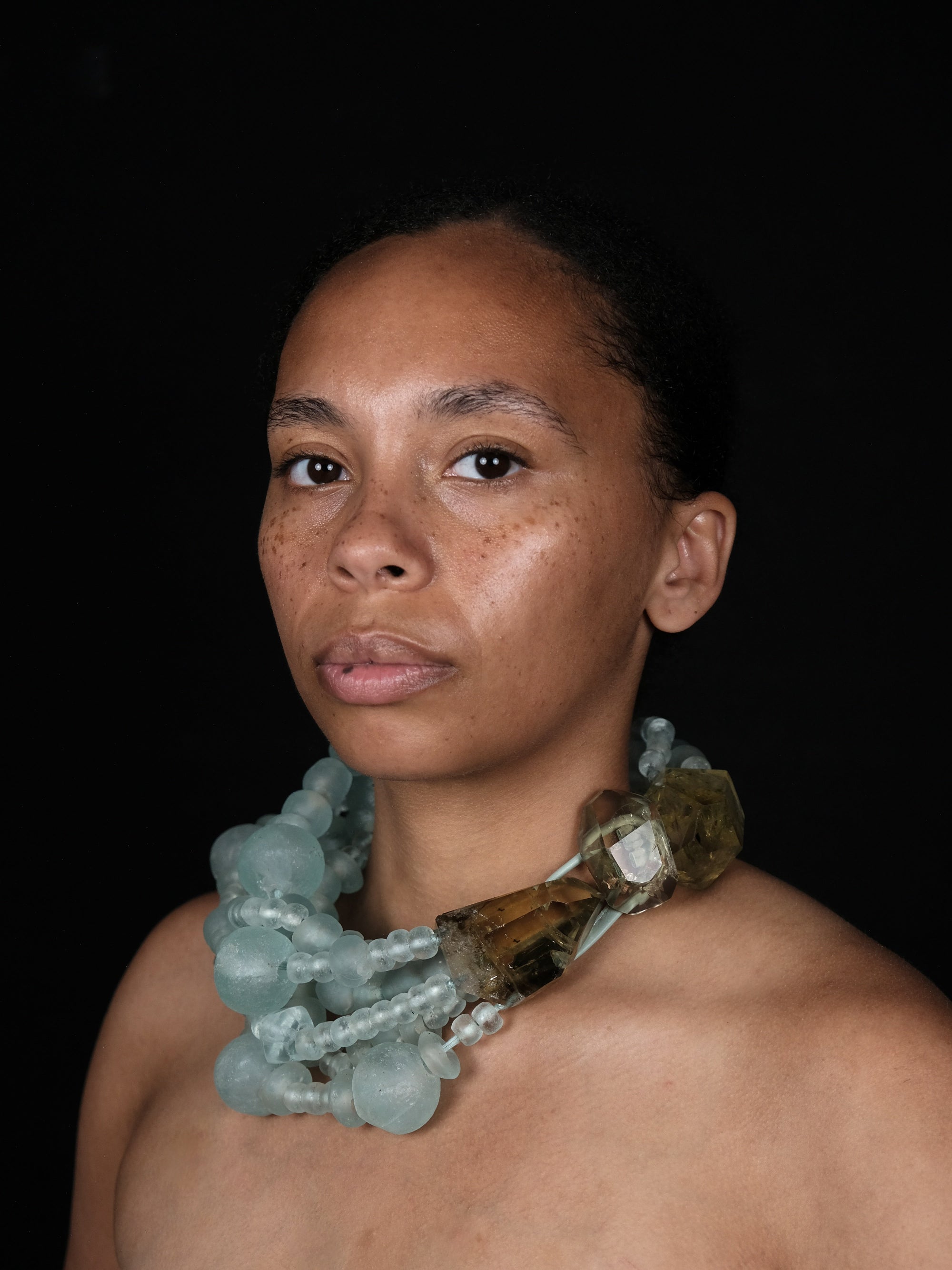 Necklace: glass, citrine