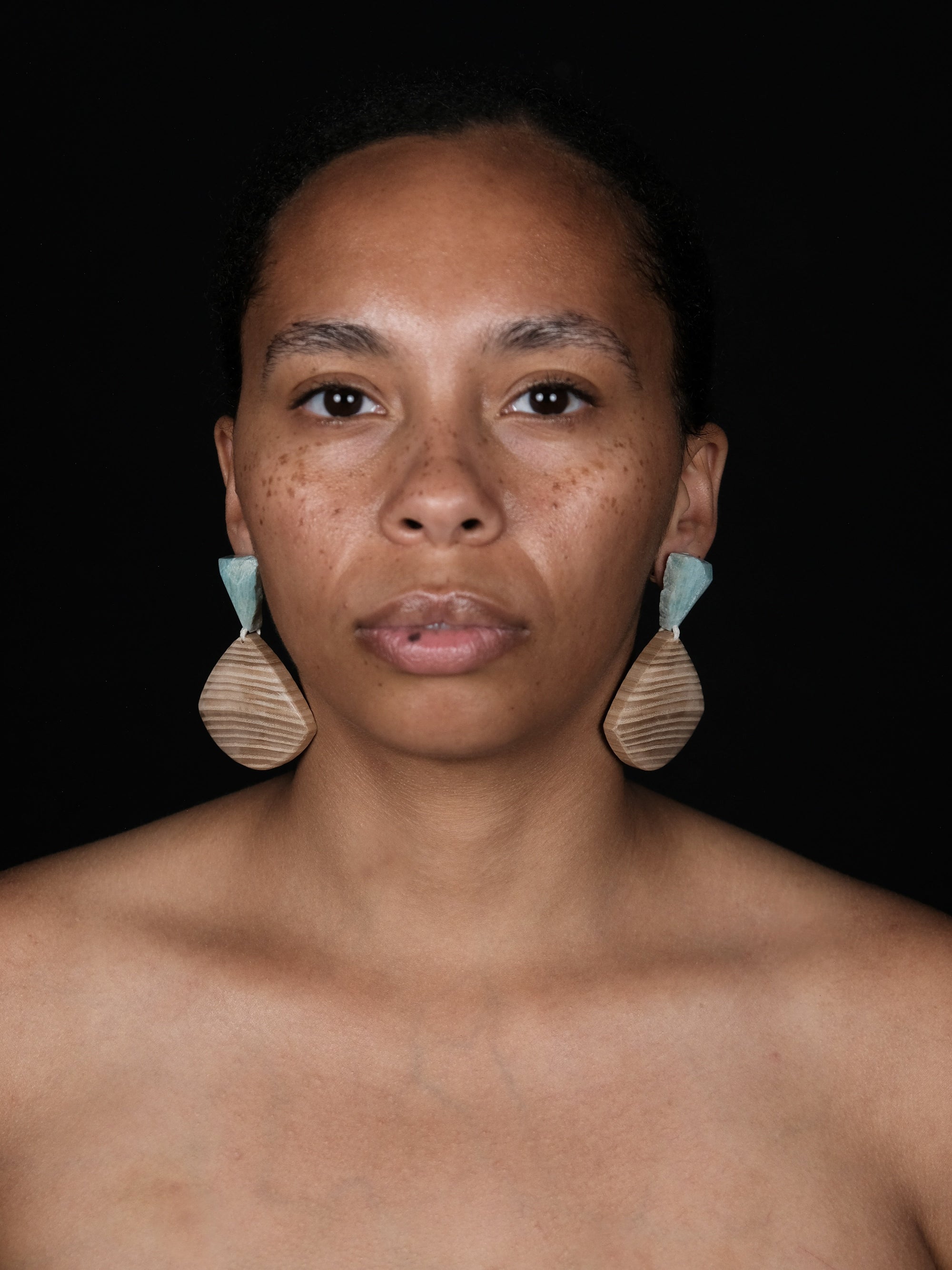 Earrings: amazonite, oak