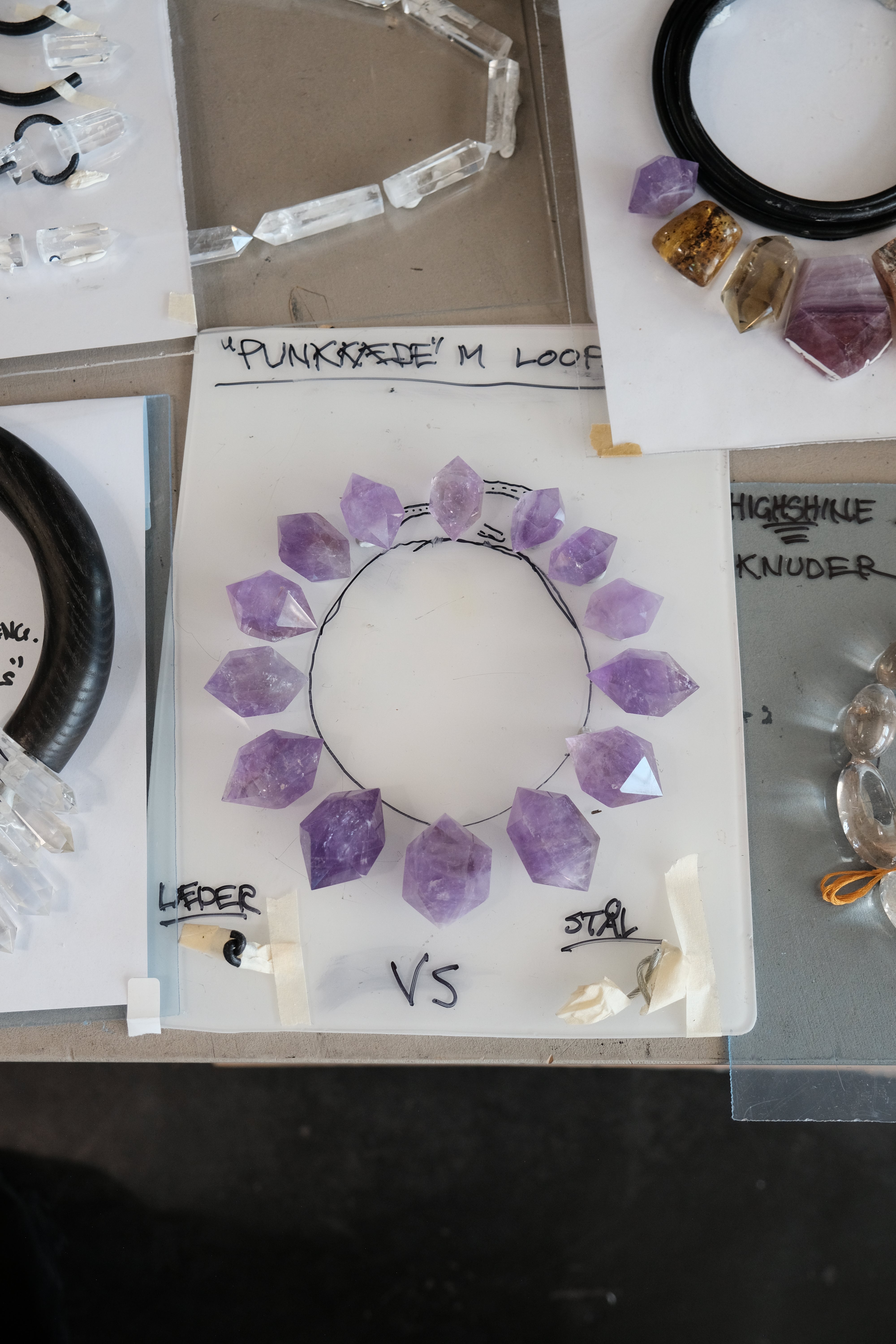 Necklace: amethyst, leather