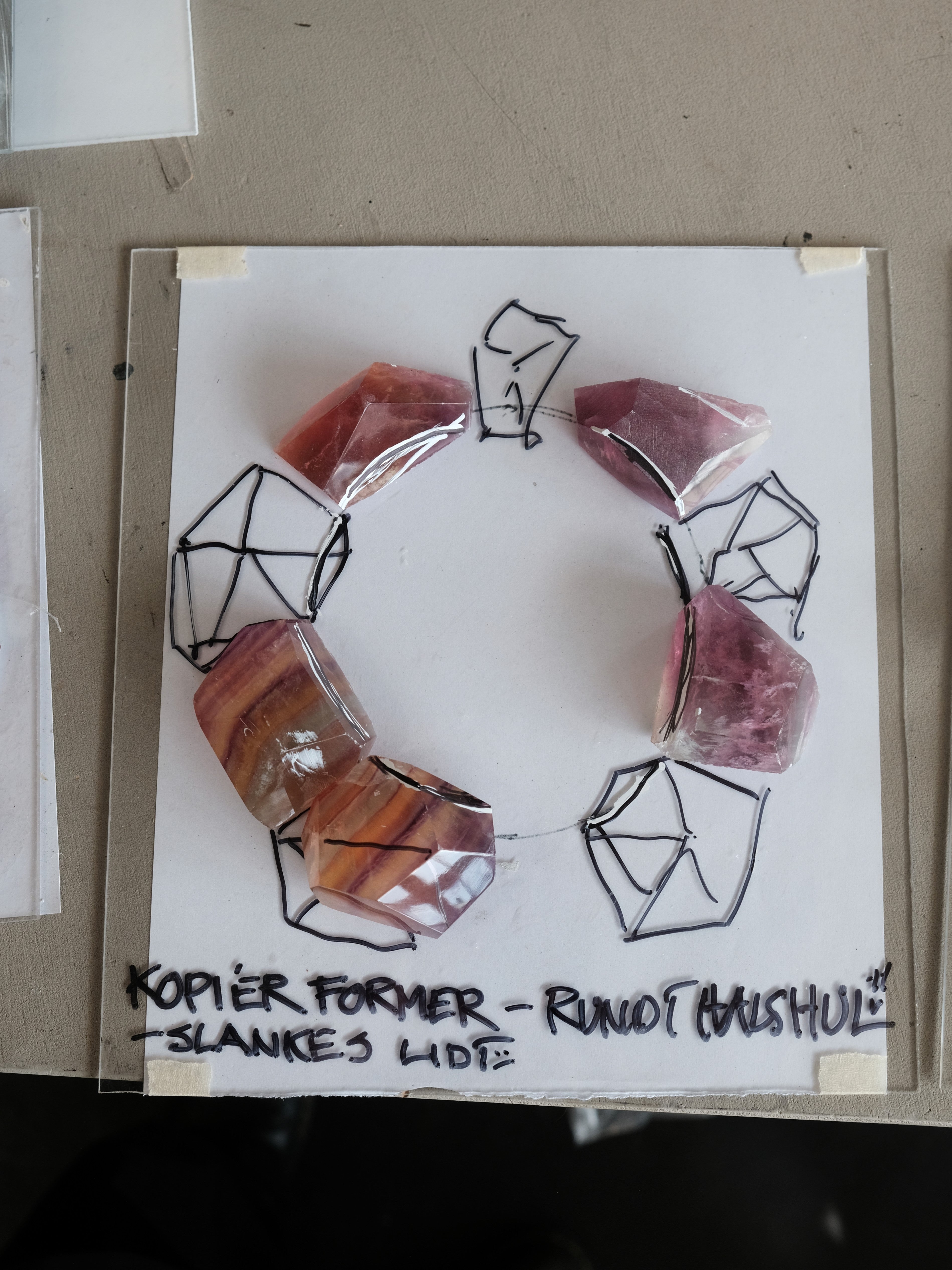 Necklace: bog oak, flourite