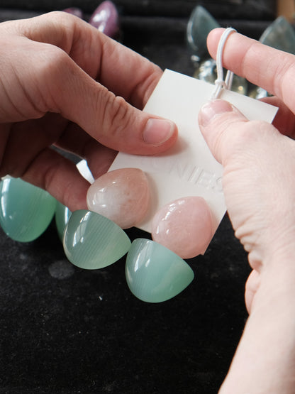 Earrings: calcite, rosequartz
