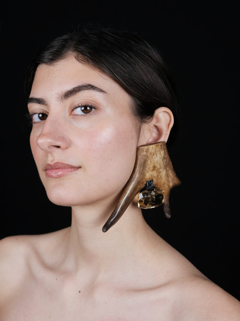 Earrings: antler, citrine