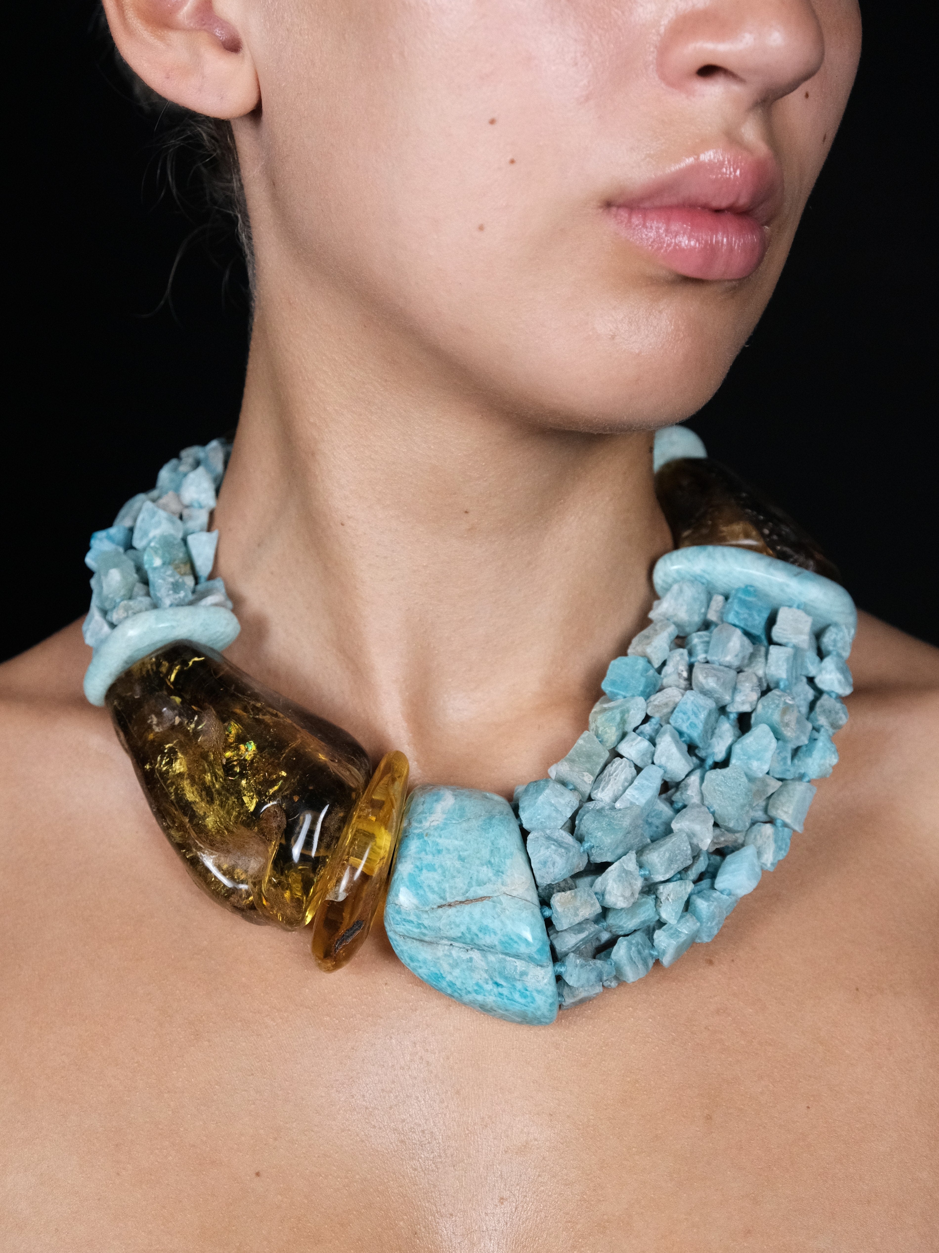 Necklace: amber, amazonite