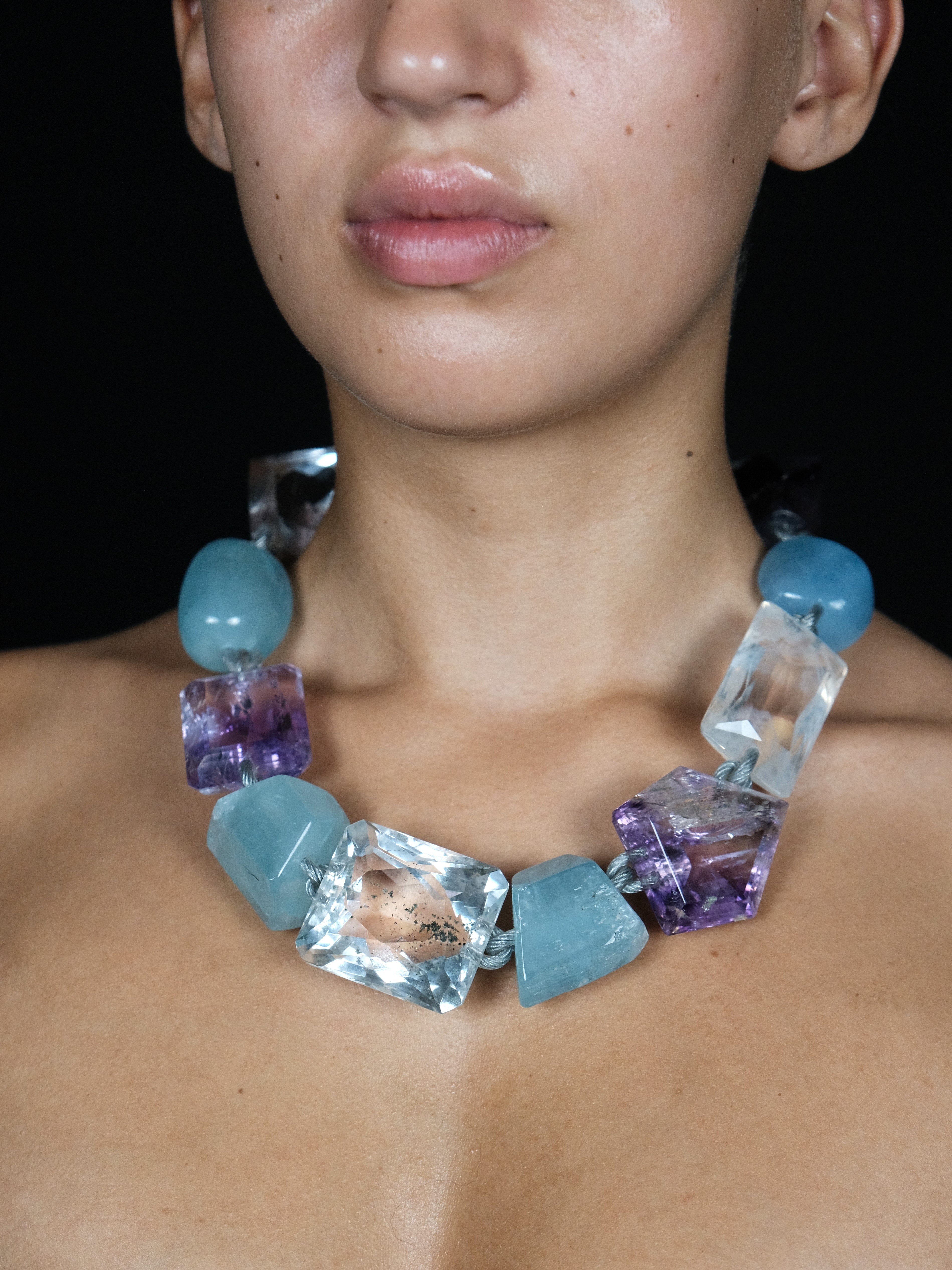 Necklace: aquamarine, amethyst, quartz
