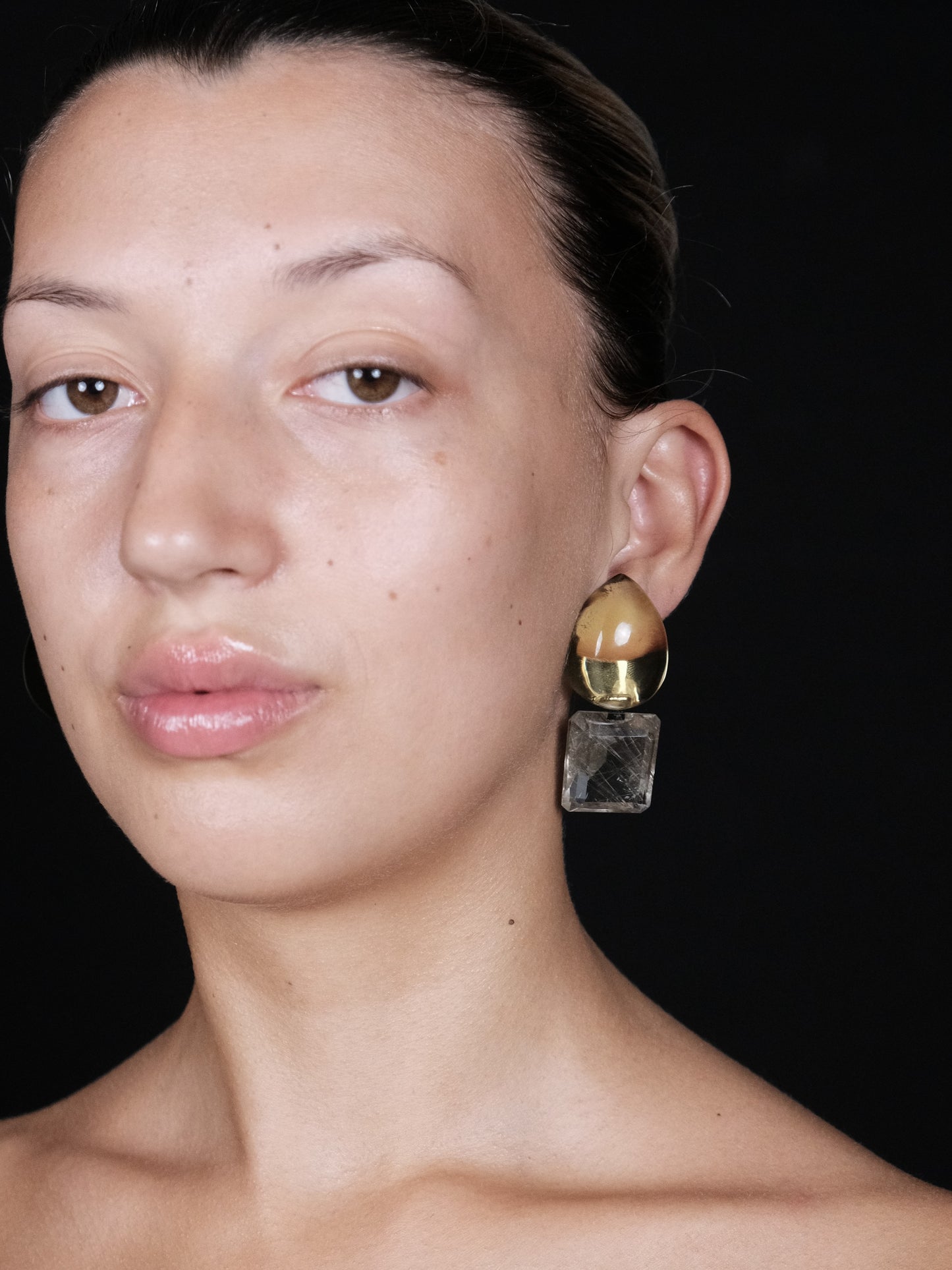 Earrings: lemon quartz, rutilated quartz