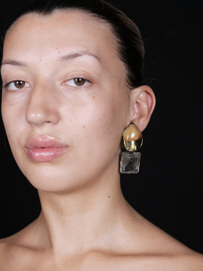 Earrings: lemon quartz, rutilated quartz