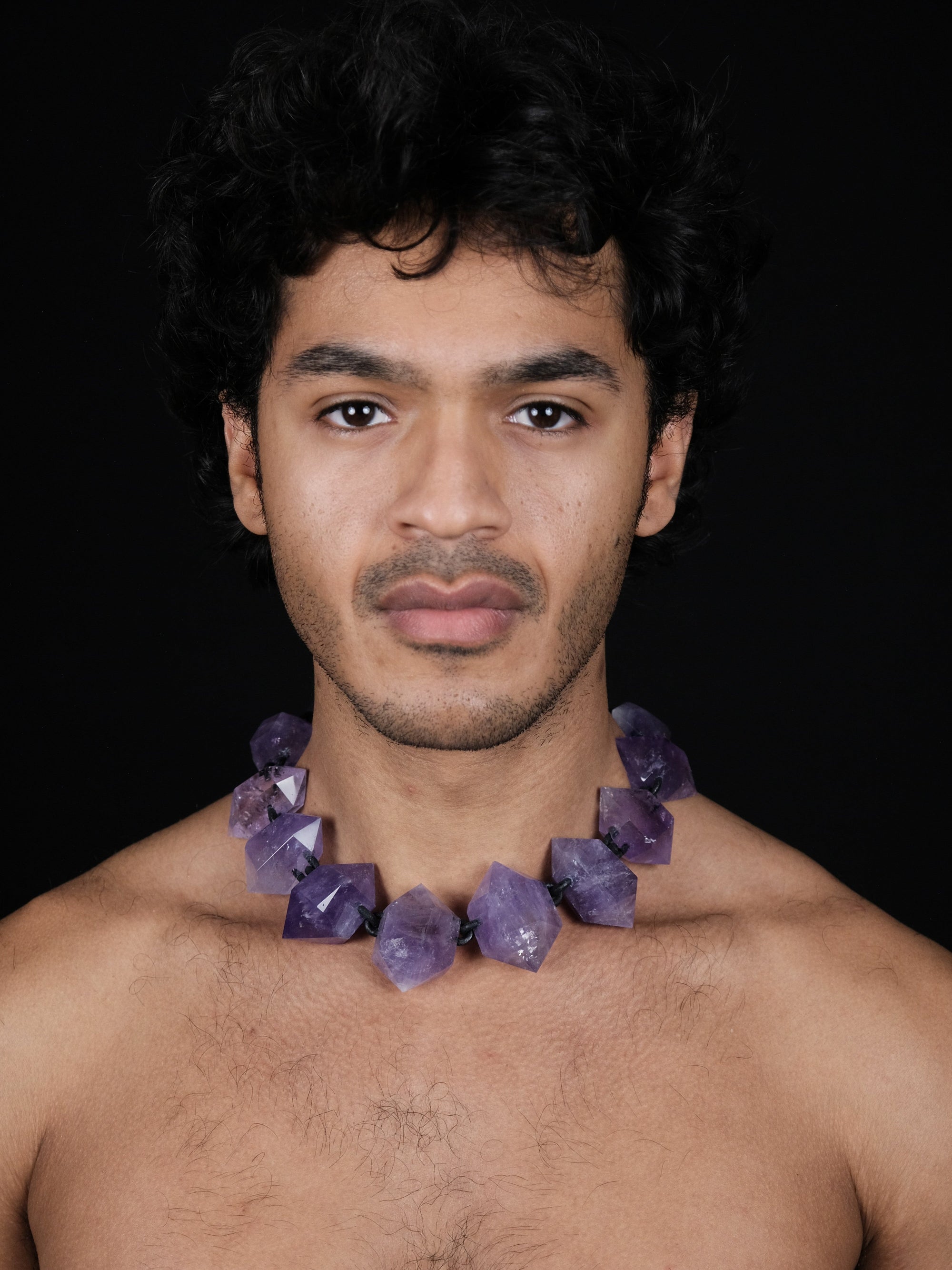 Necklace: amethyst, leather