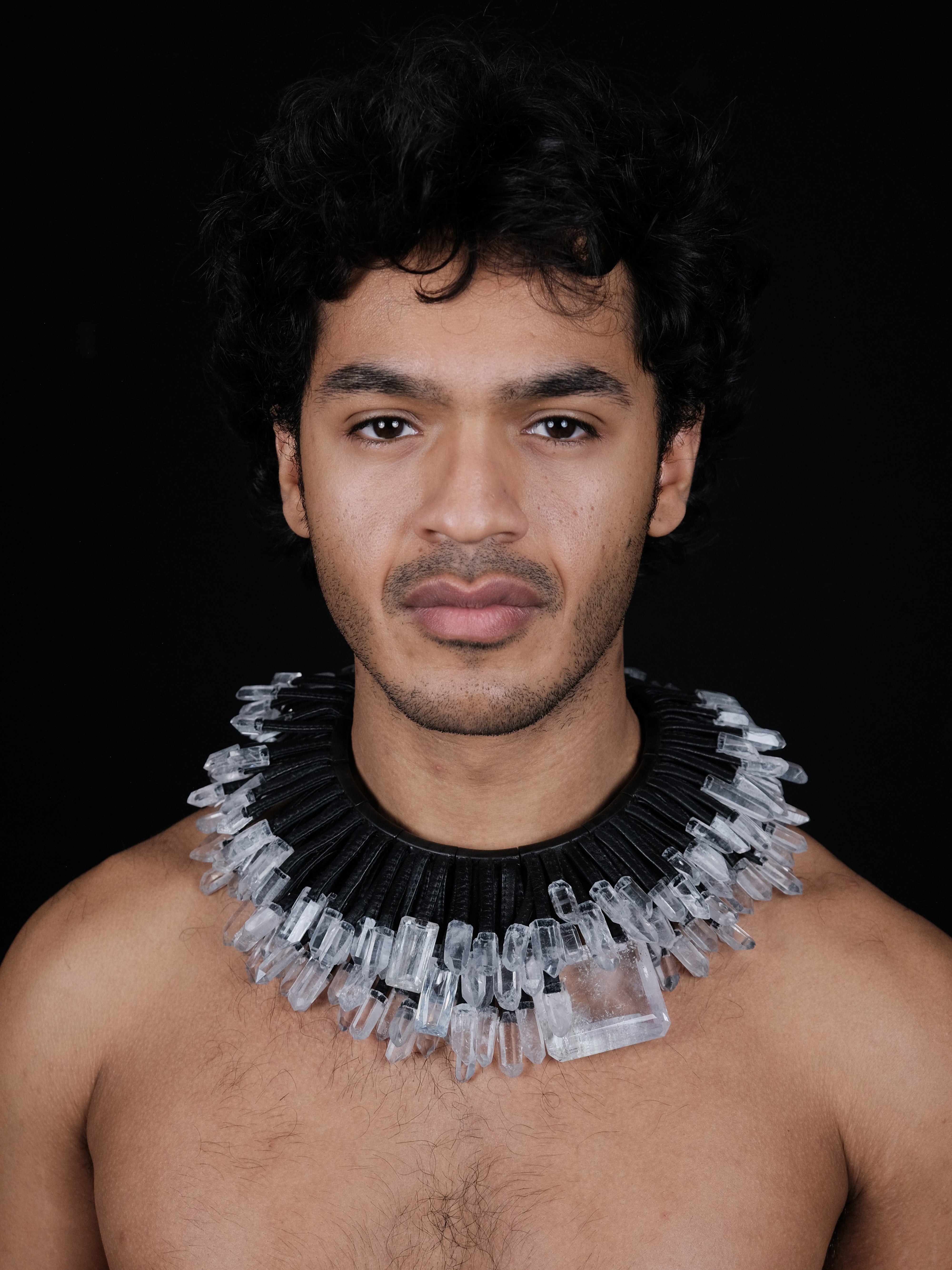 Necklace: mountain crystal, quartz, leather