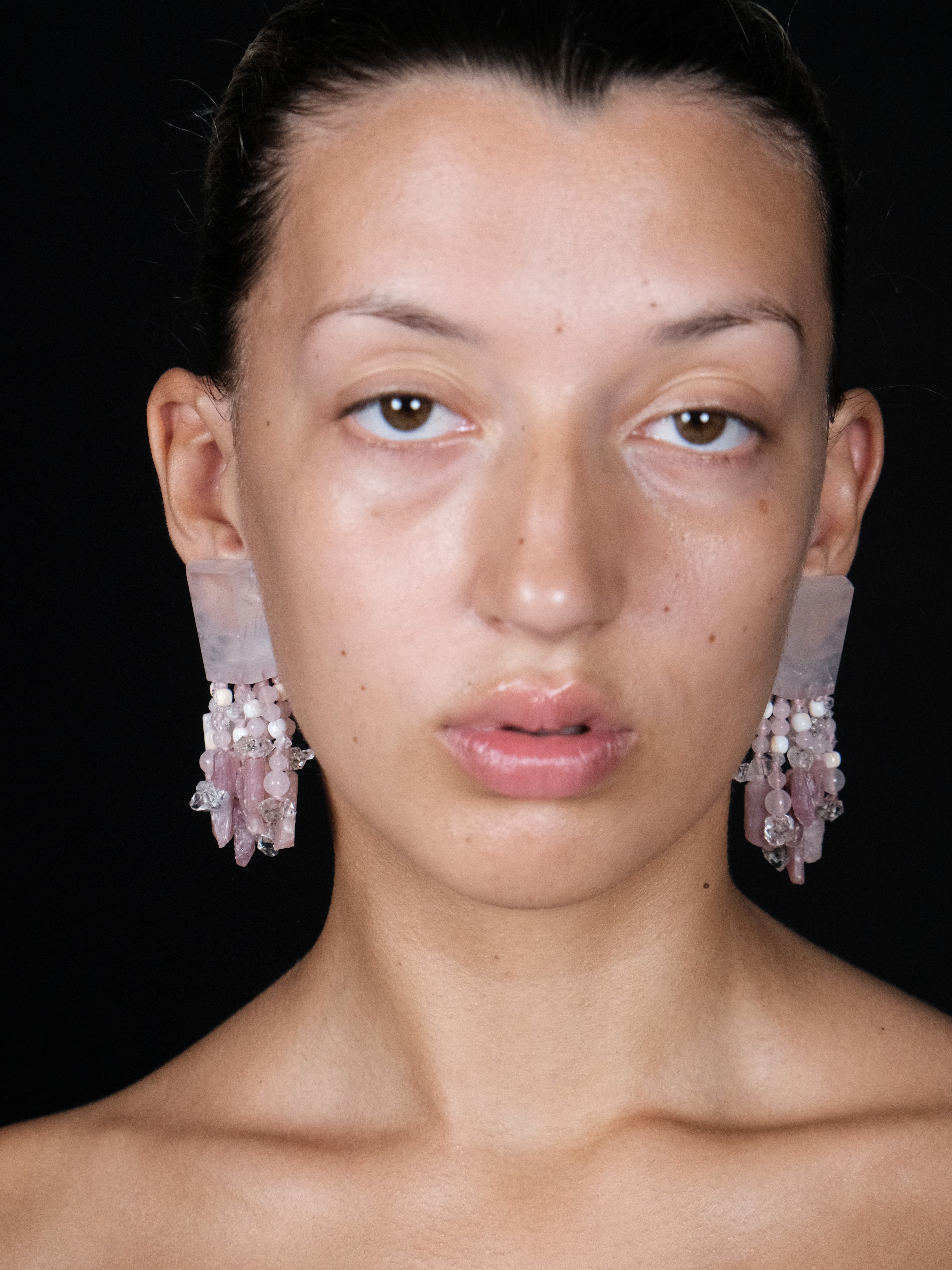 Earrings: diamond quartz, rose quartz, tourmaline