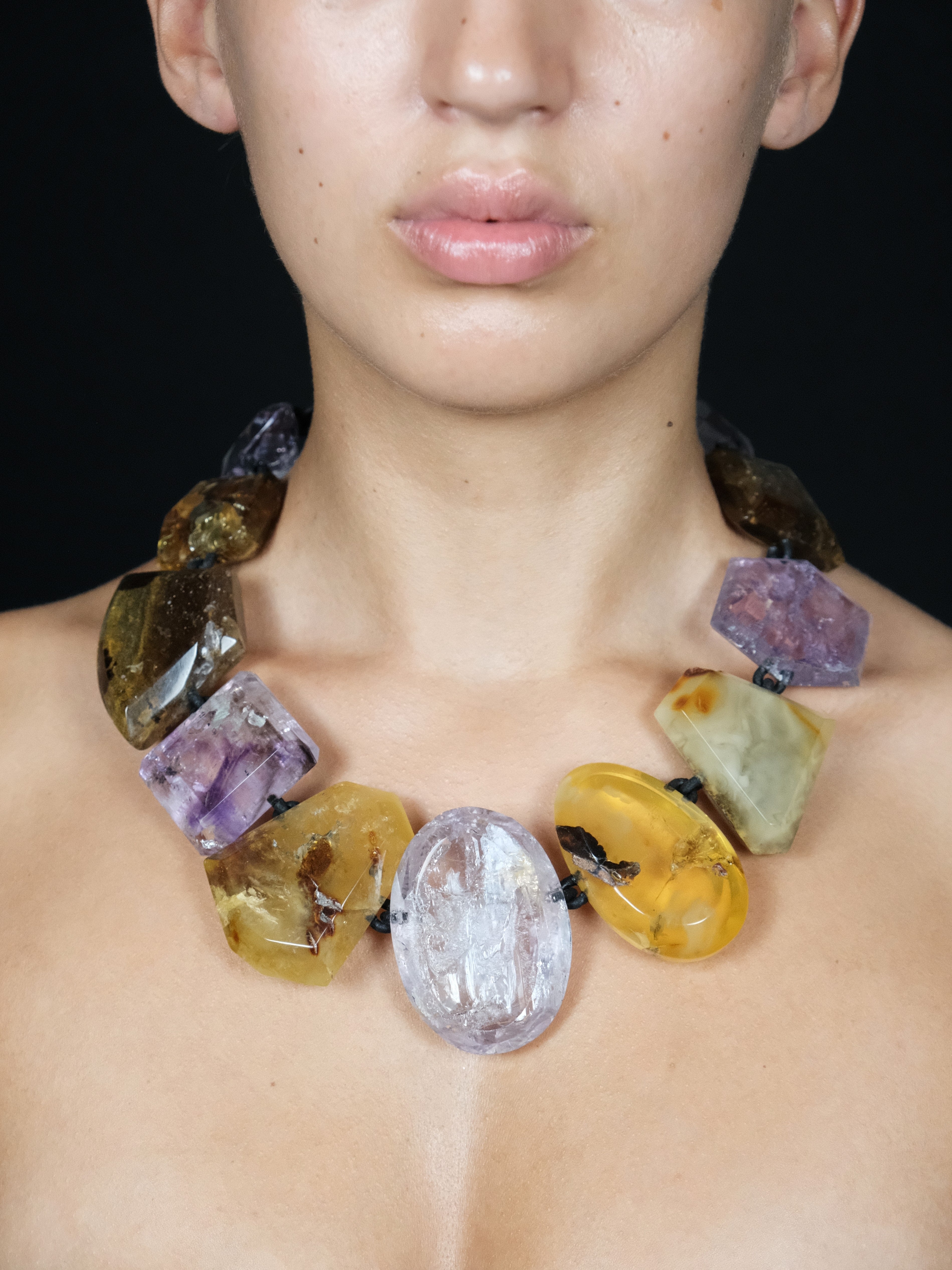 Necklace: amethyst, amber