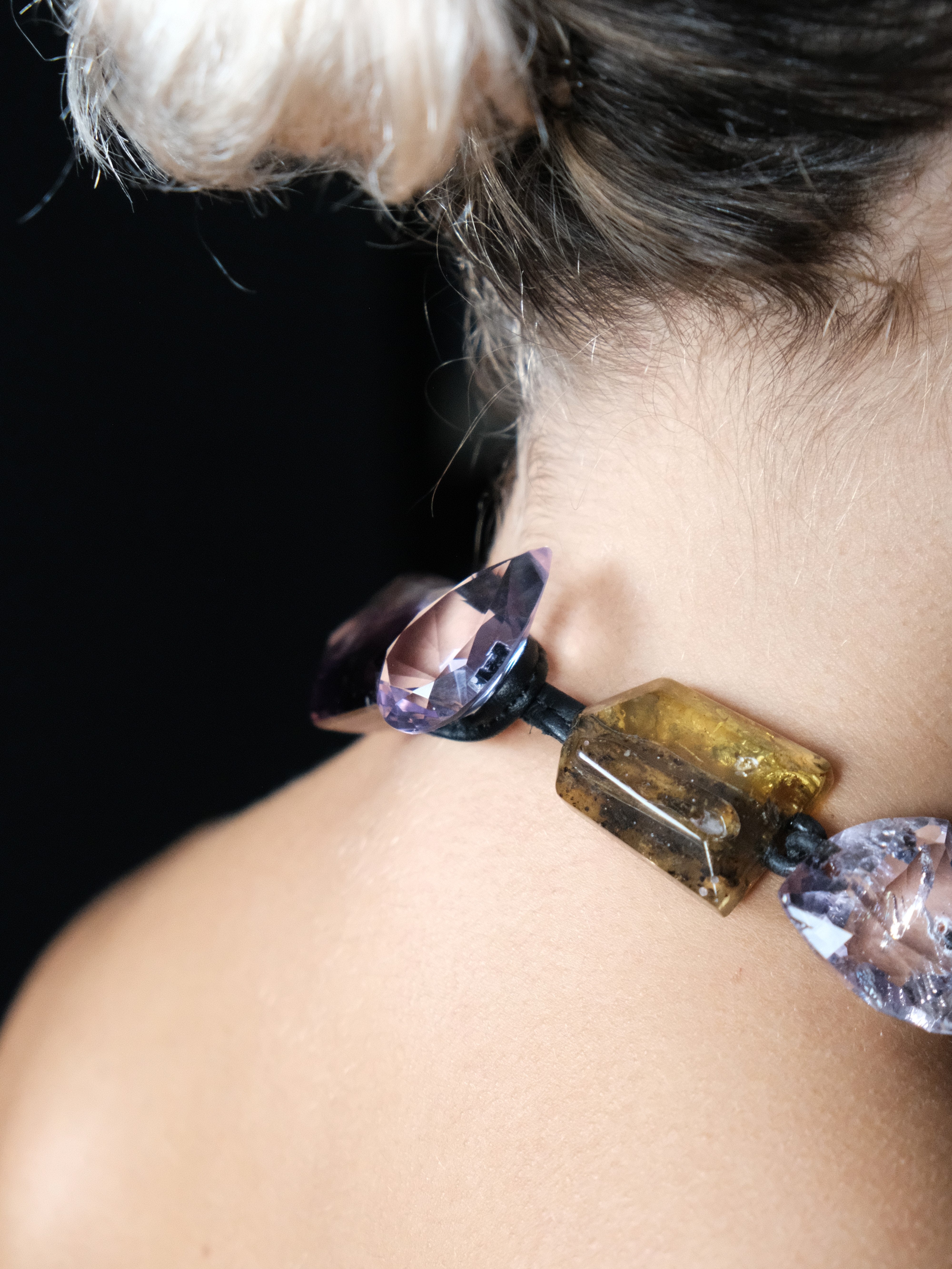 Necklace: amethyst, amber