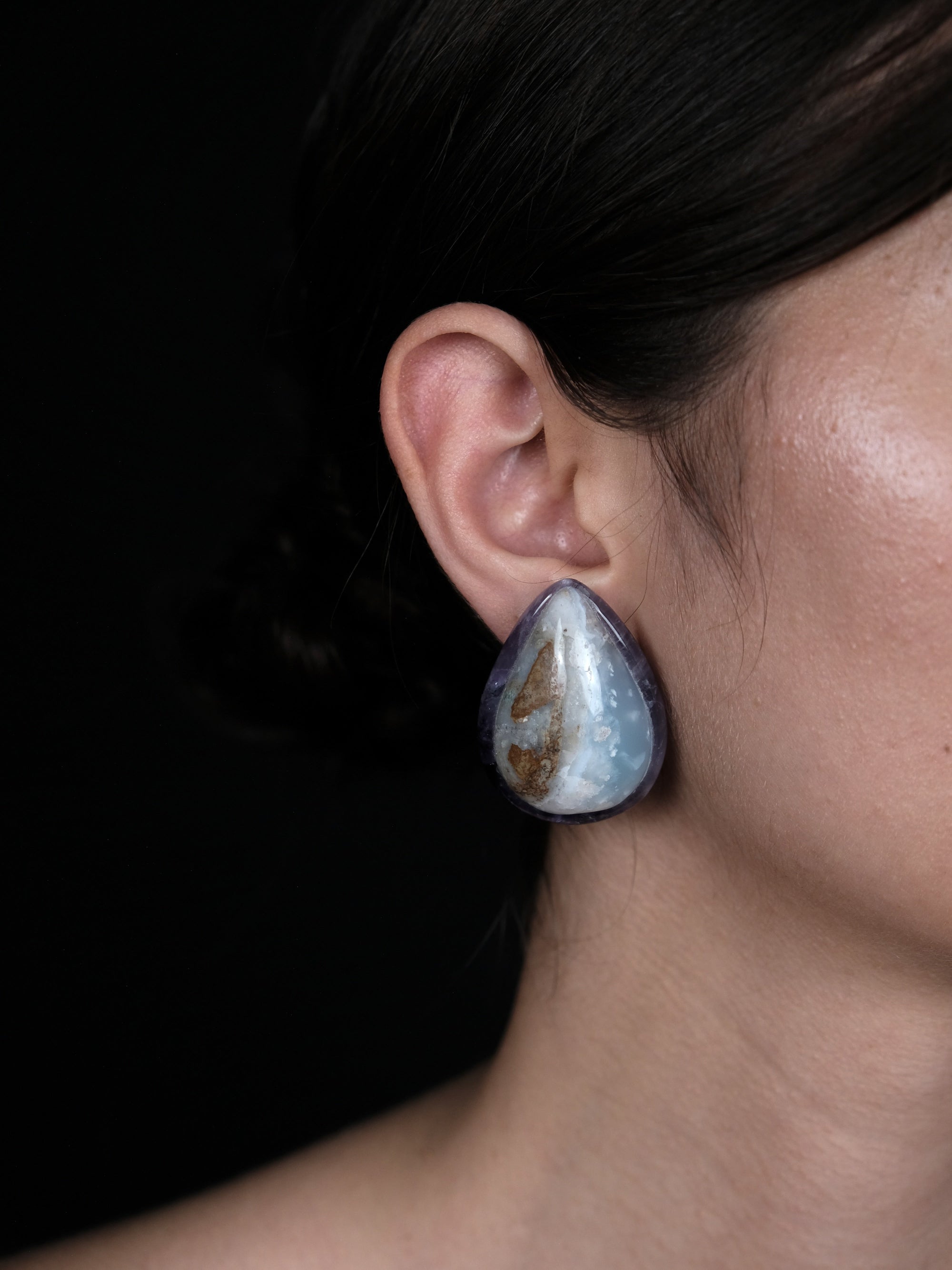 Earrings: aquamarine, amethyst