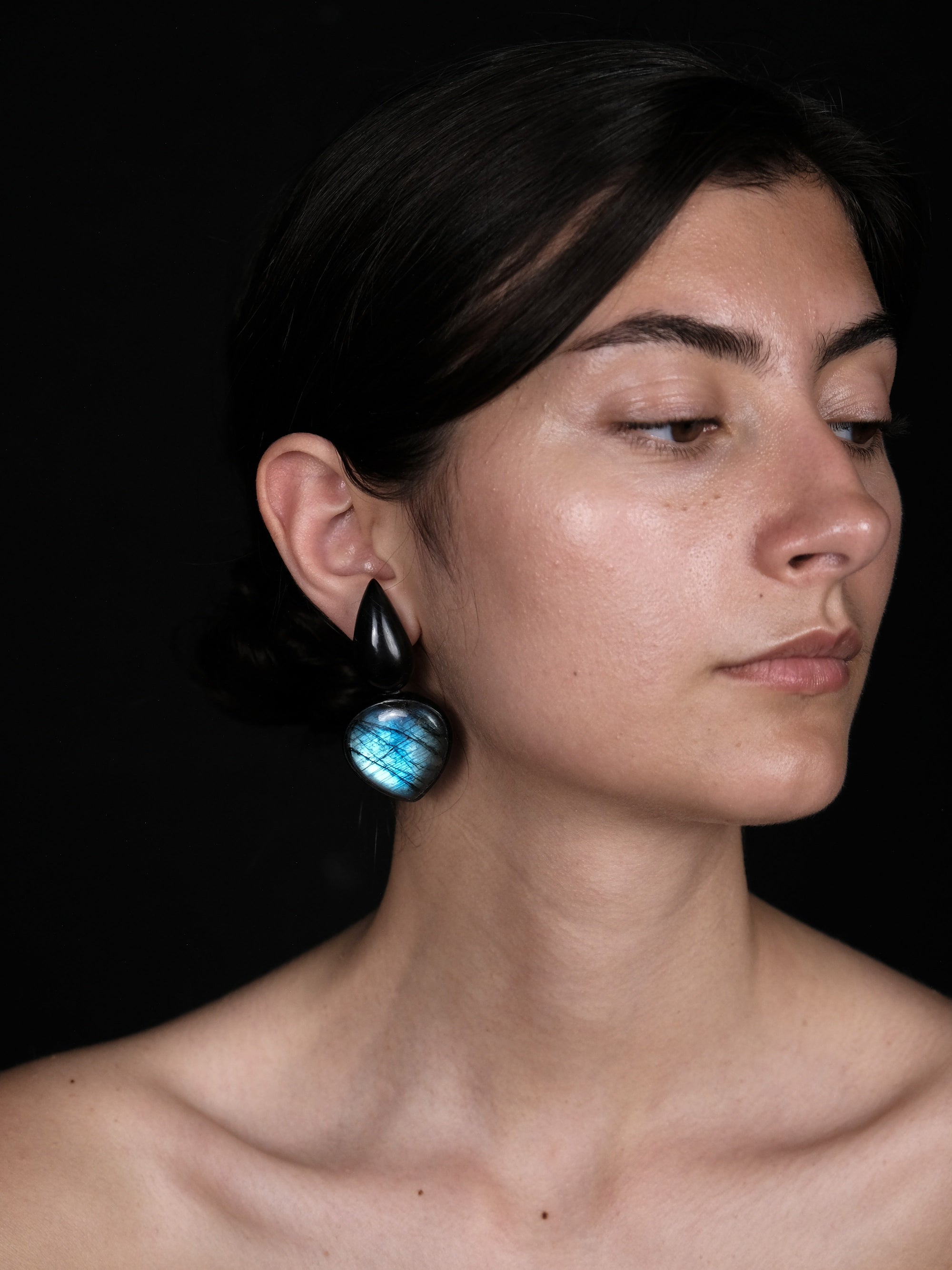 Earring: labradorite, horn