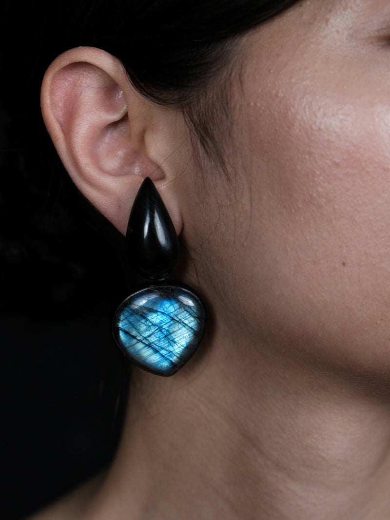 Earring: labradorite, horn