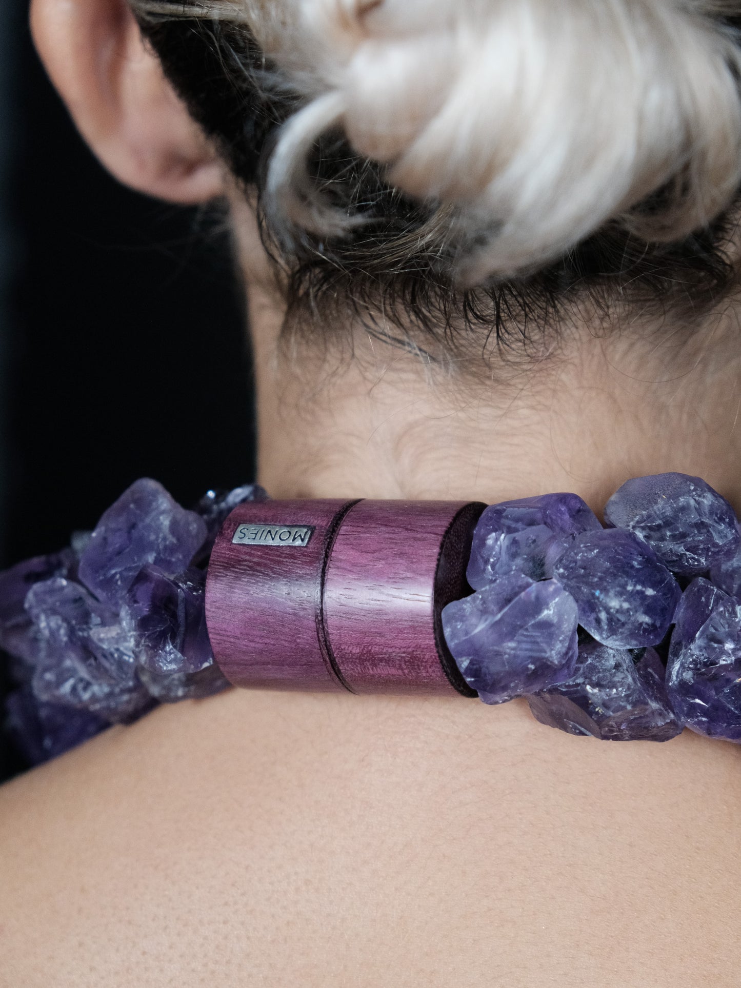 Necklace: amethyst, amaranth wood