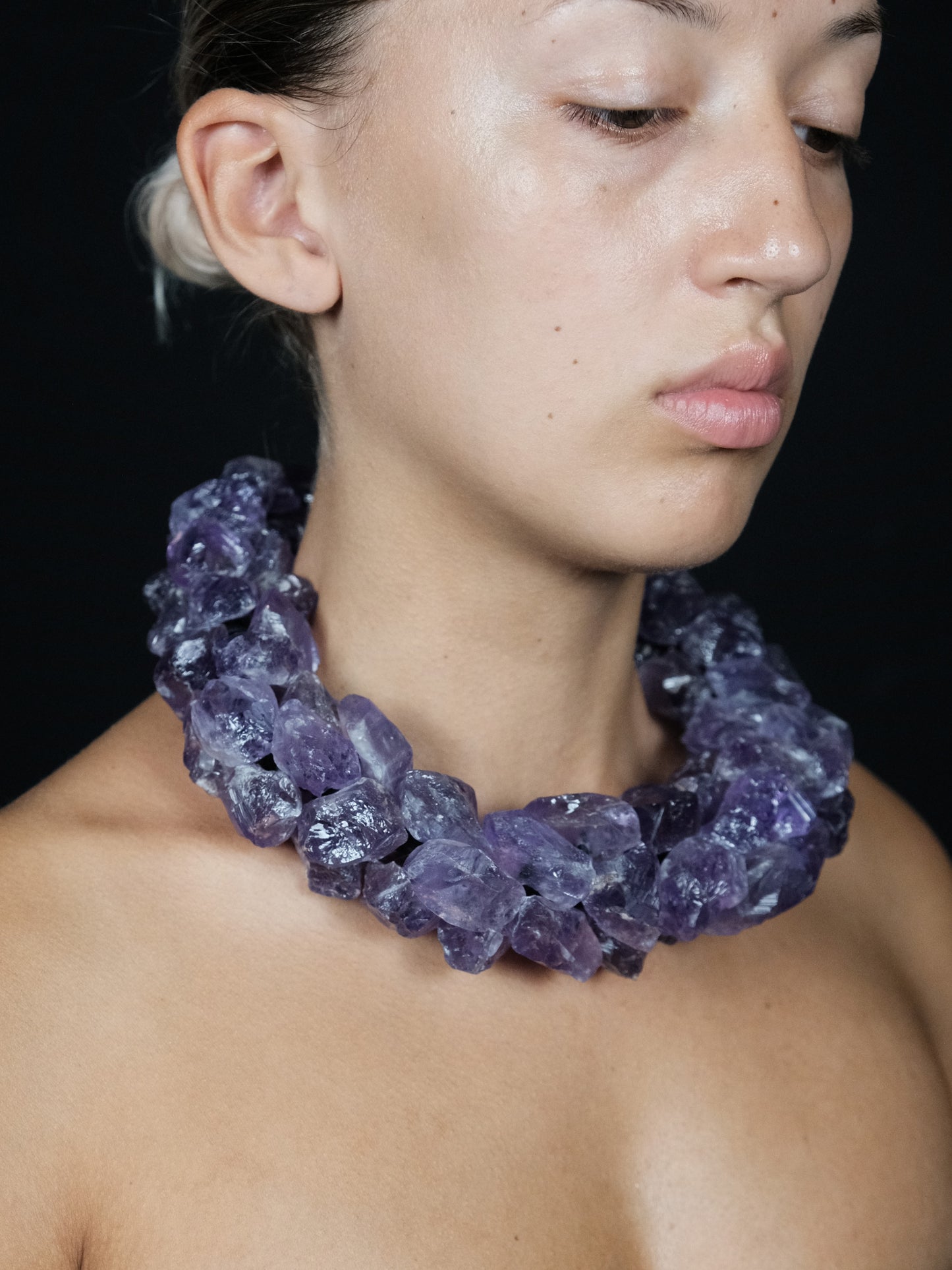 Necklace: amethyst, amaranth wood