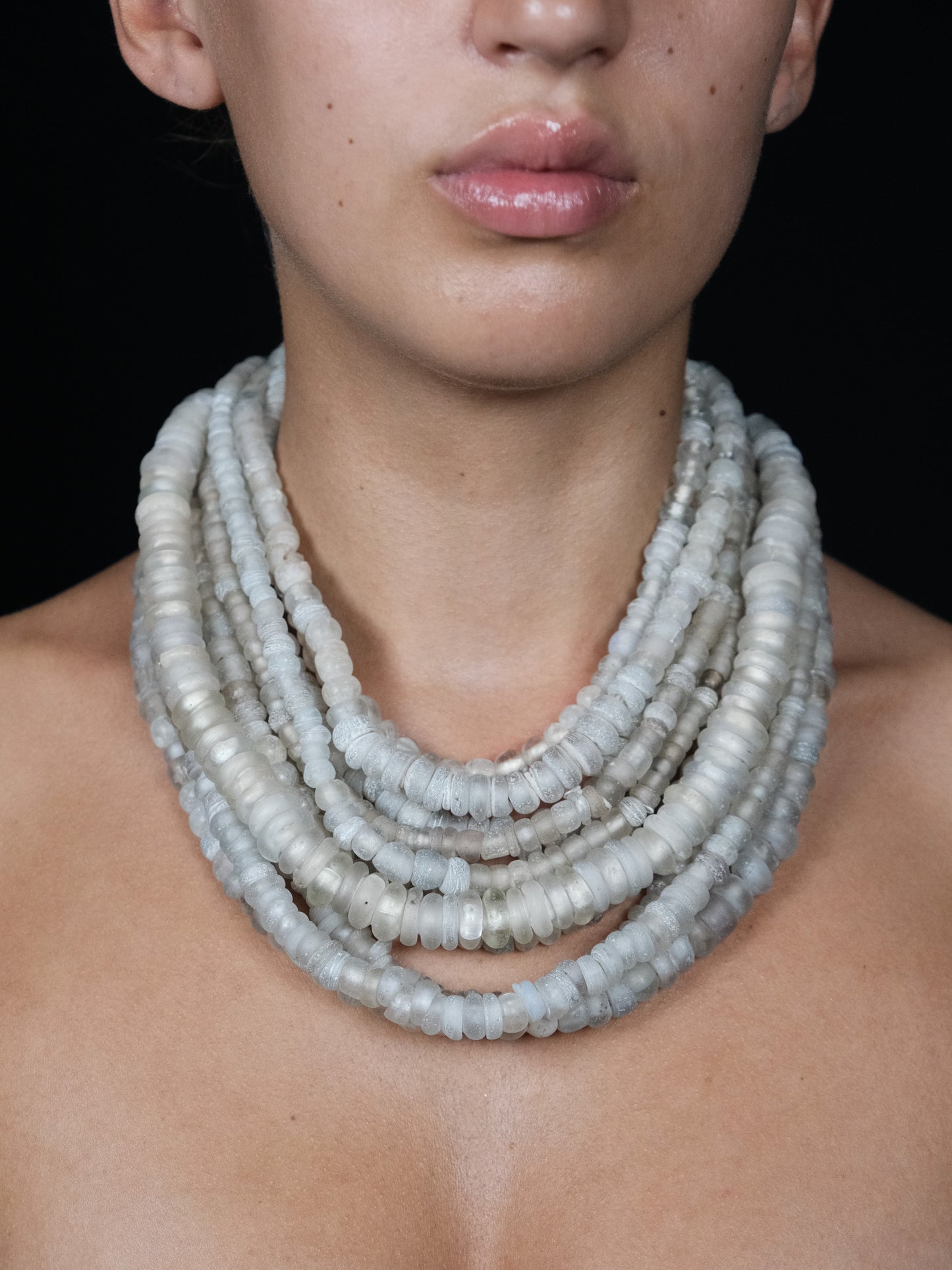 Necklace: antique beads, rutilated quartz