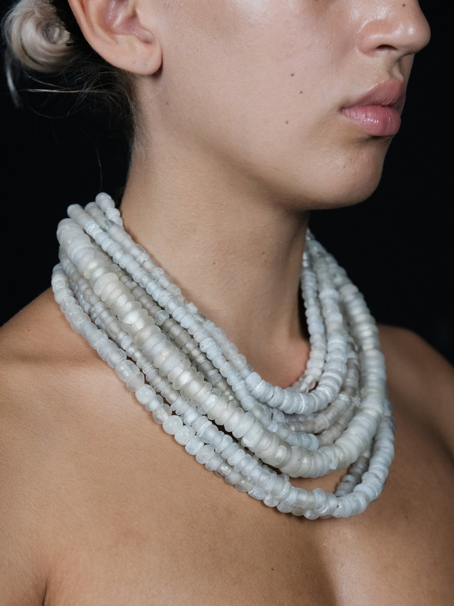 Necklace: antique beads, rutilated quartz