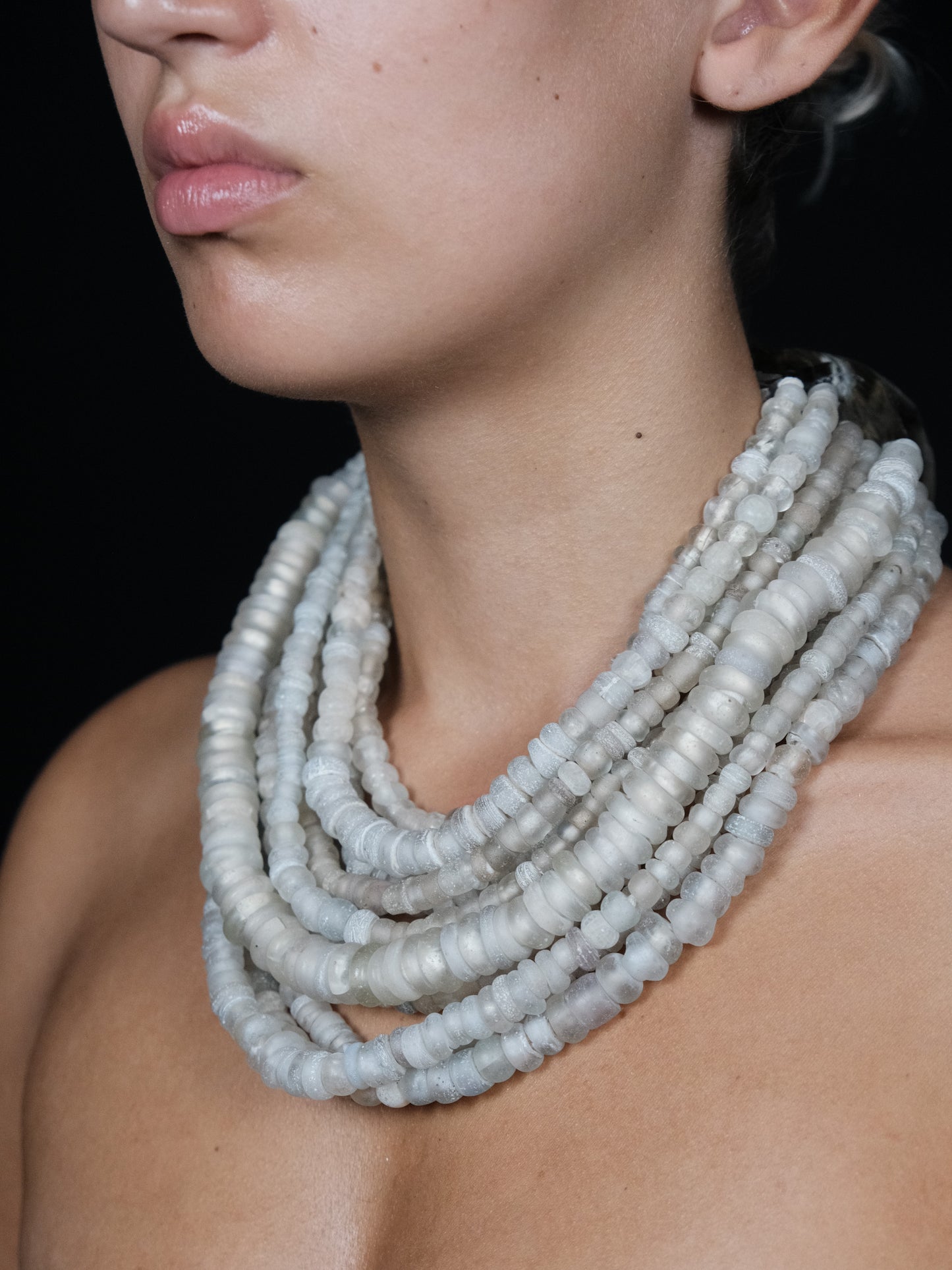 Necklace: antique beads, rutilated quartz