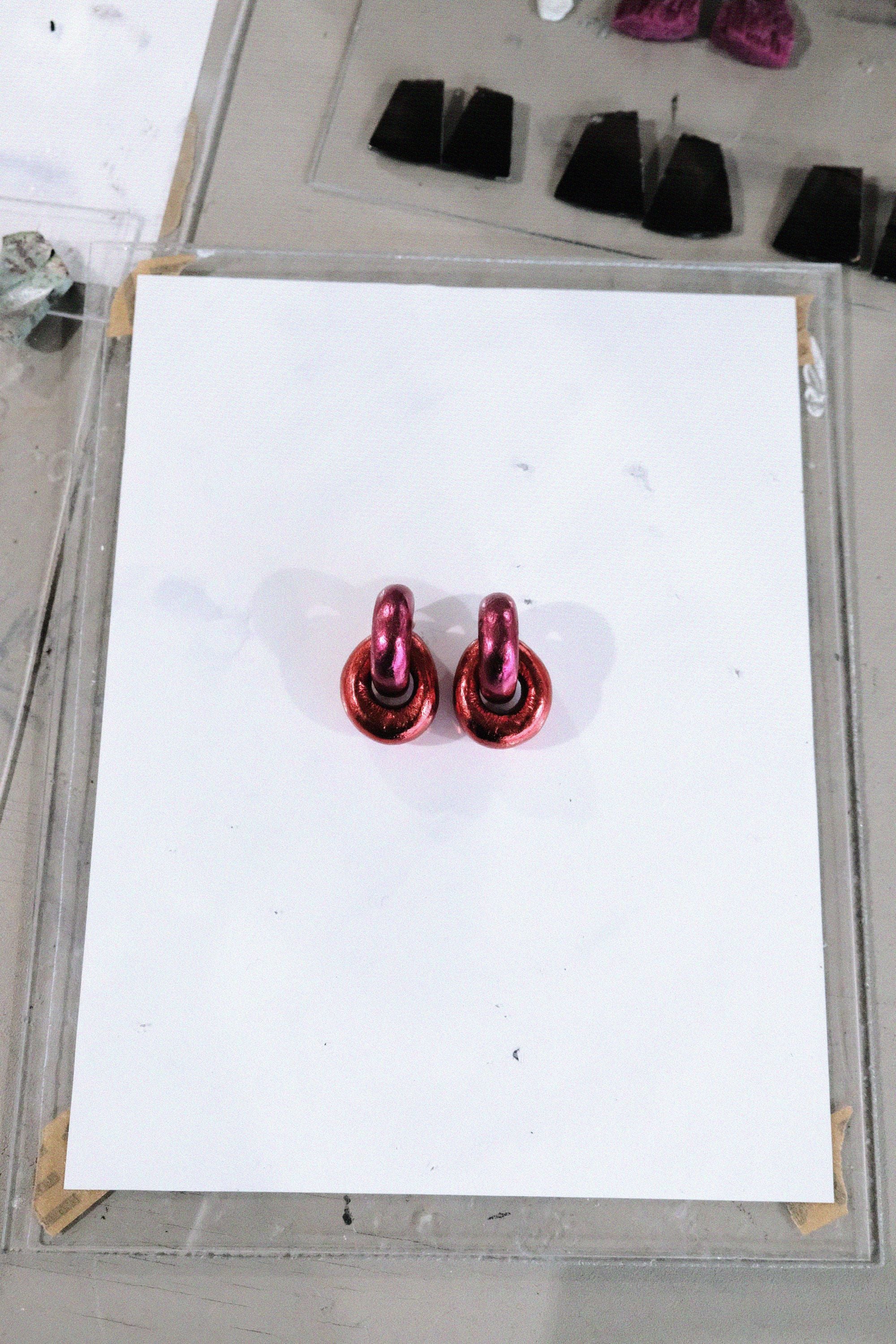 Astra earrings: red foil, acacia