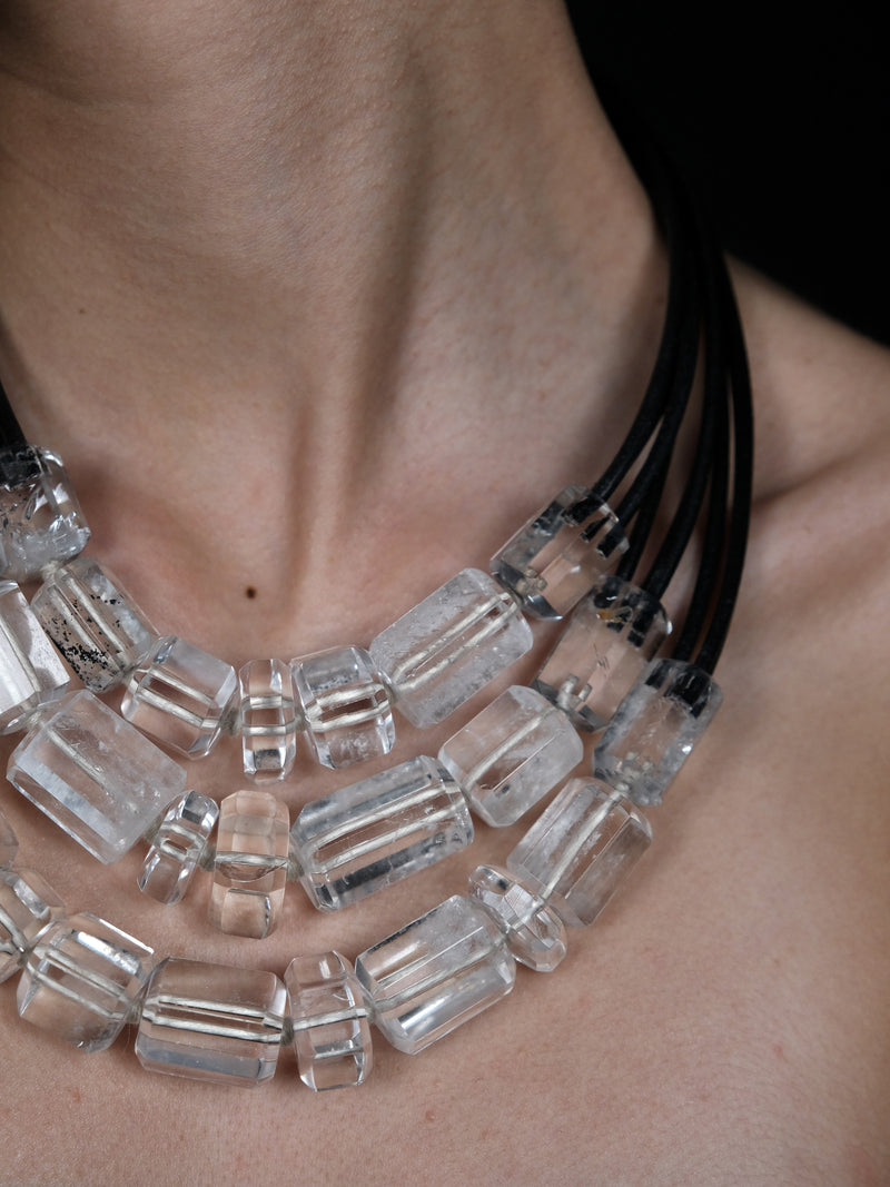 Necklace: quartz, leather, ebony