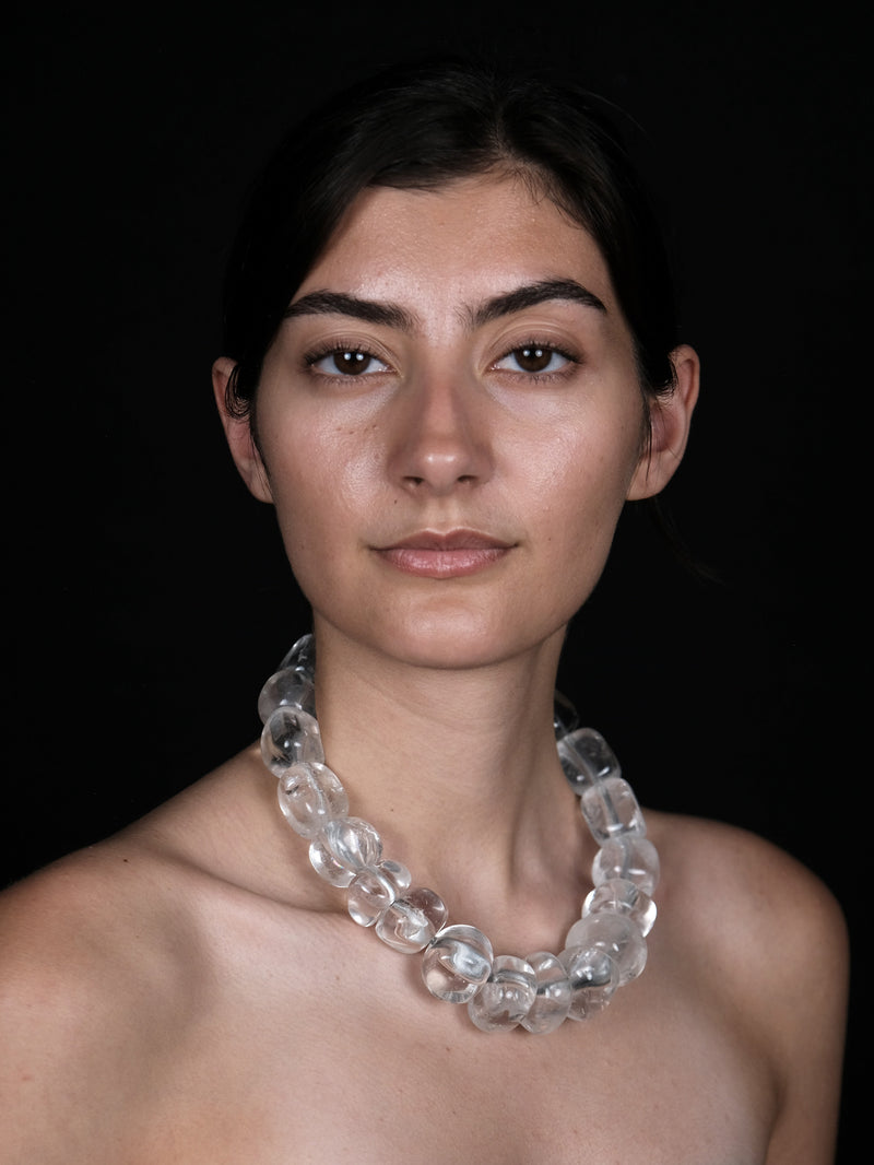 Necklace: mountain crystal, wire