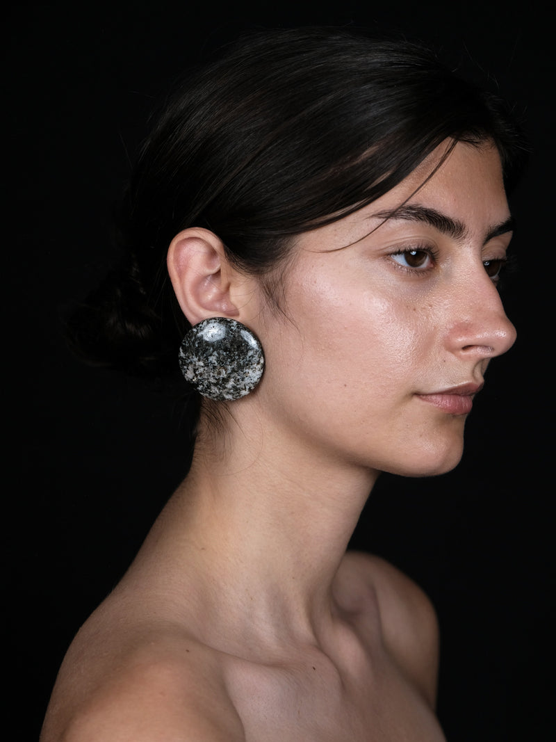 Earrings: granite, buffalo horn