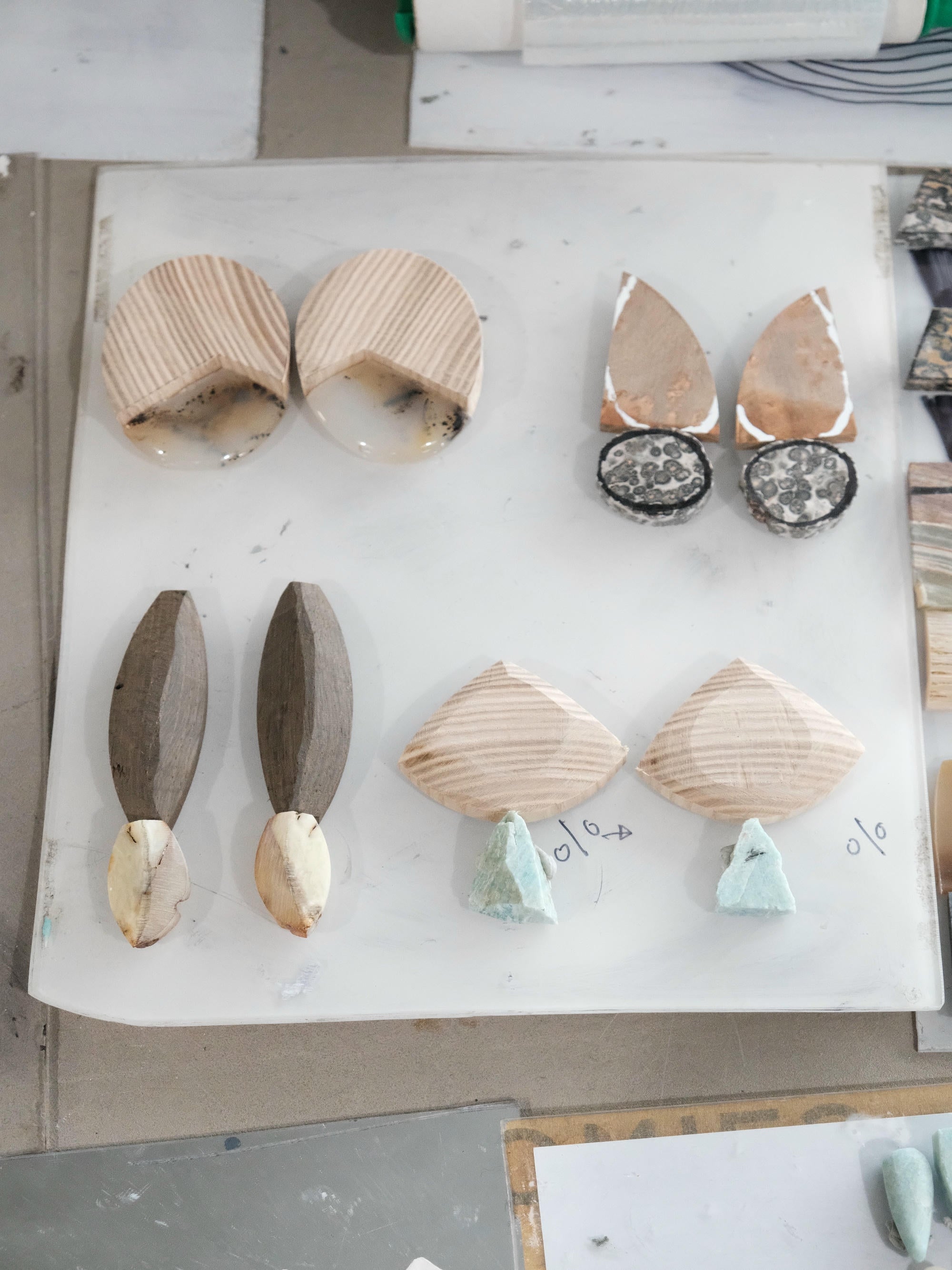 Earrings: amazonite, oak