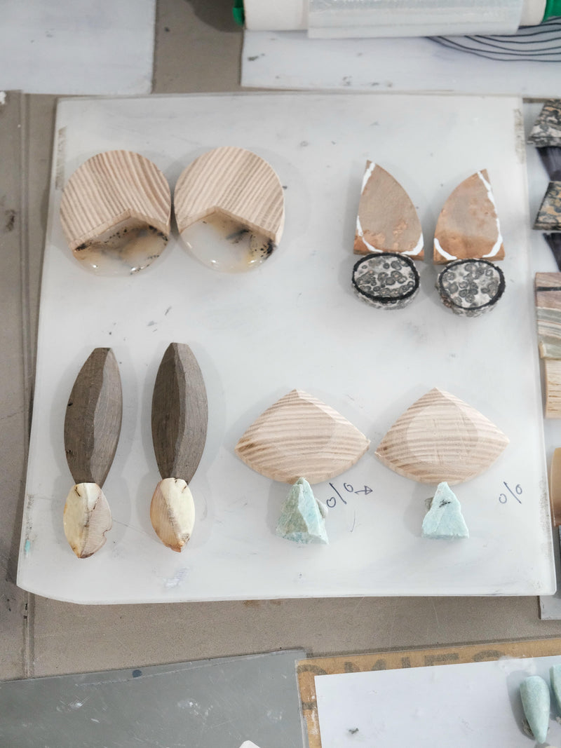 Earrings: amazonite, oak