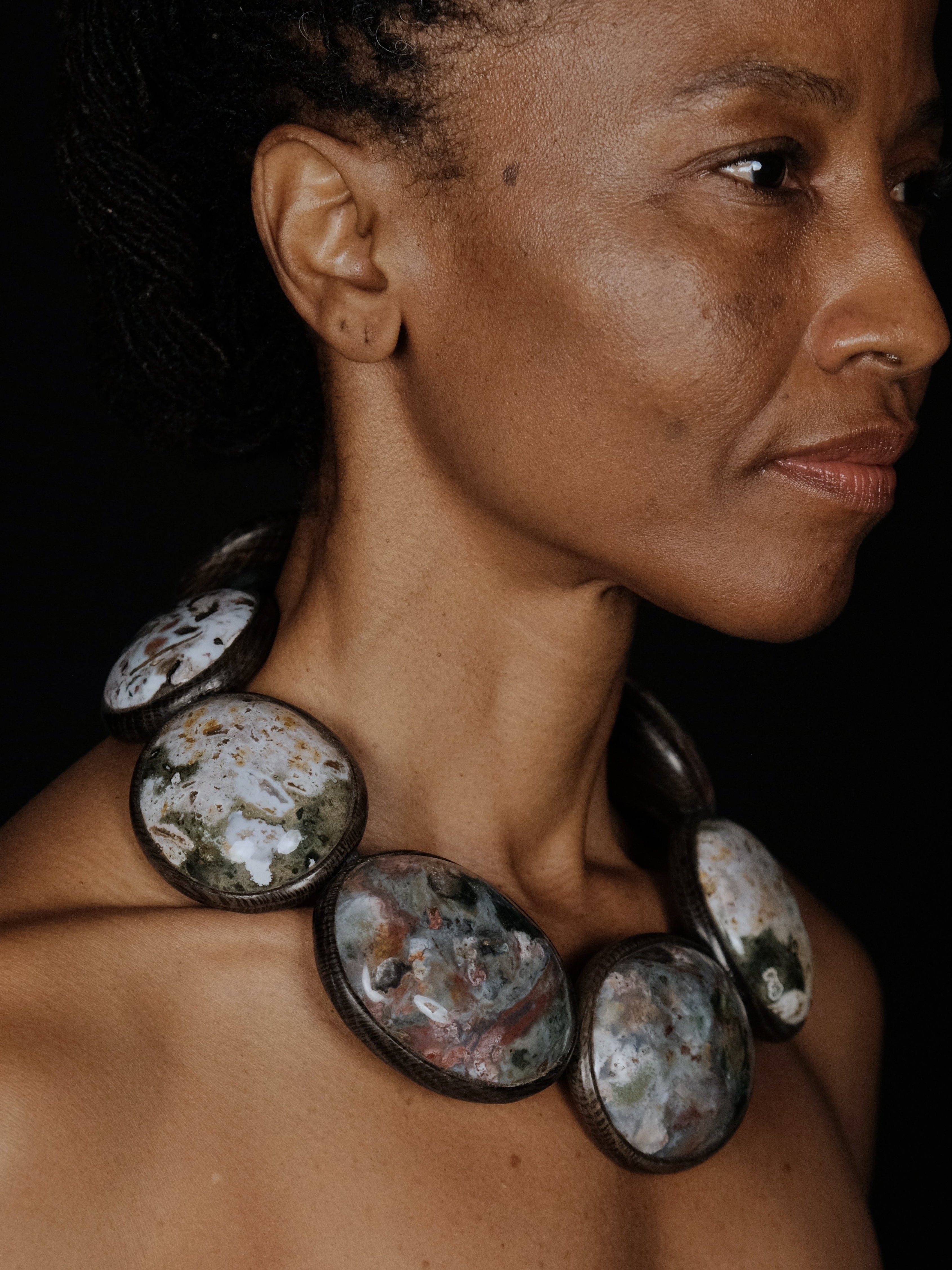 Necklace: bog oak, ocean jasper