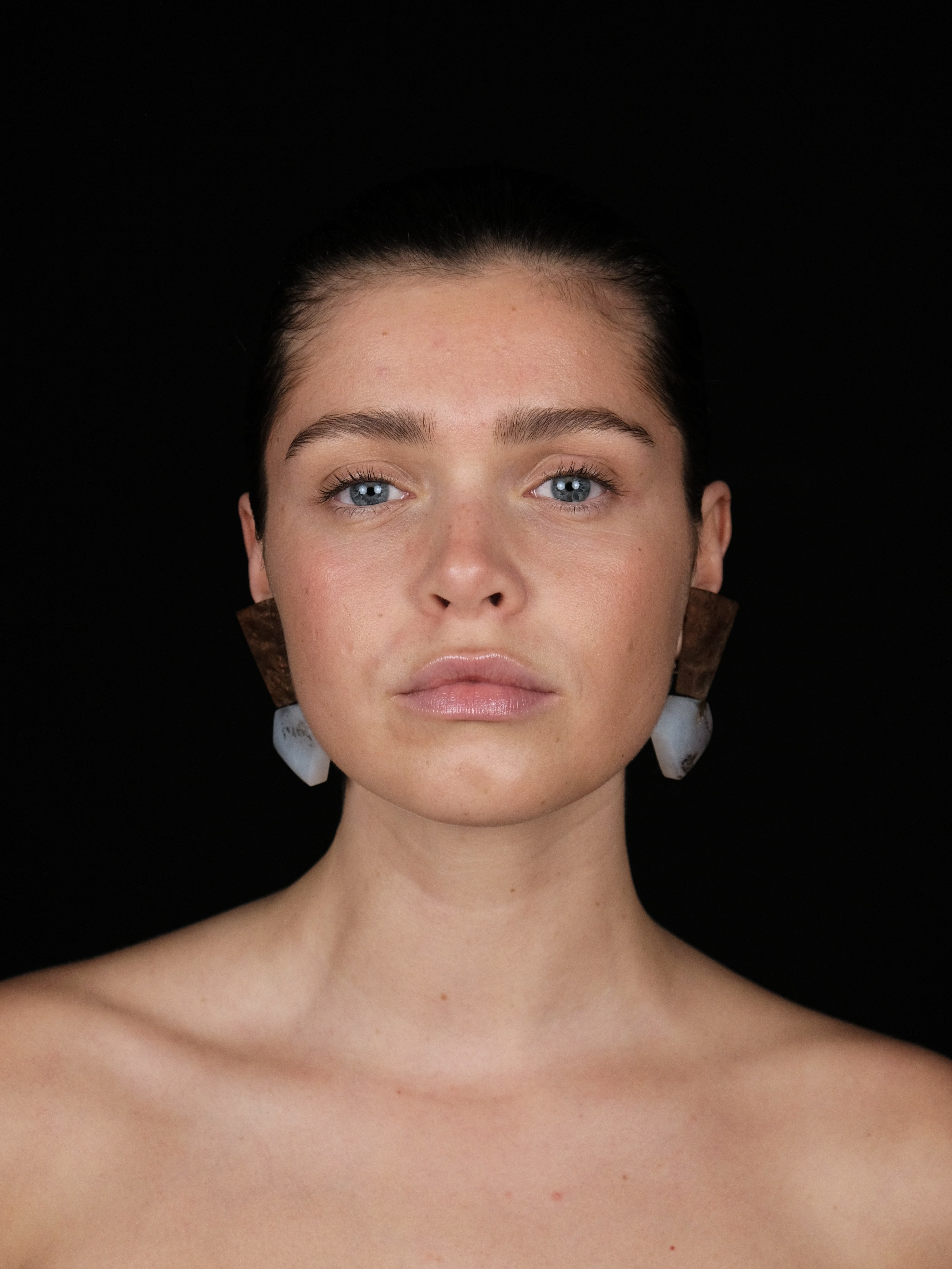 Earrings: dendritic opal, briar wood