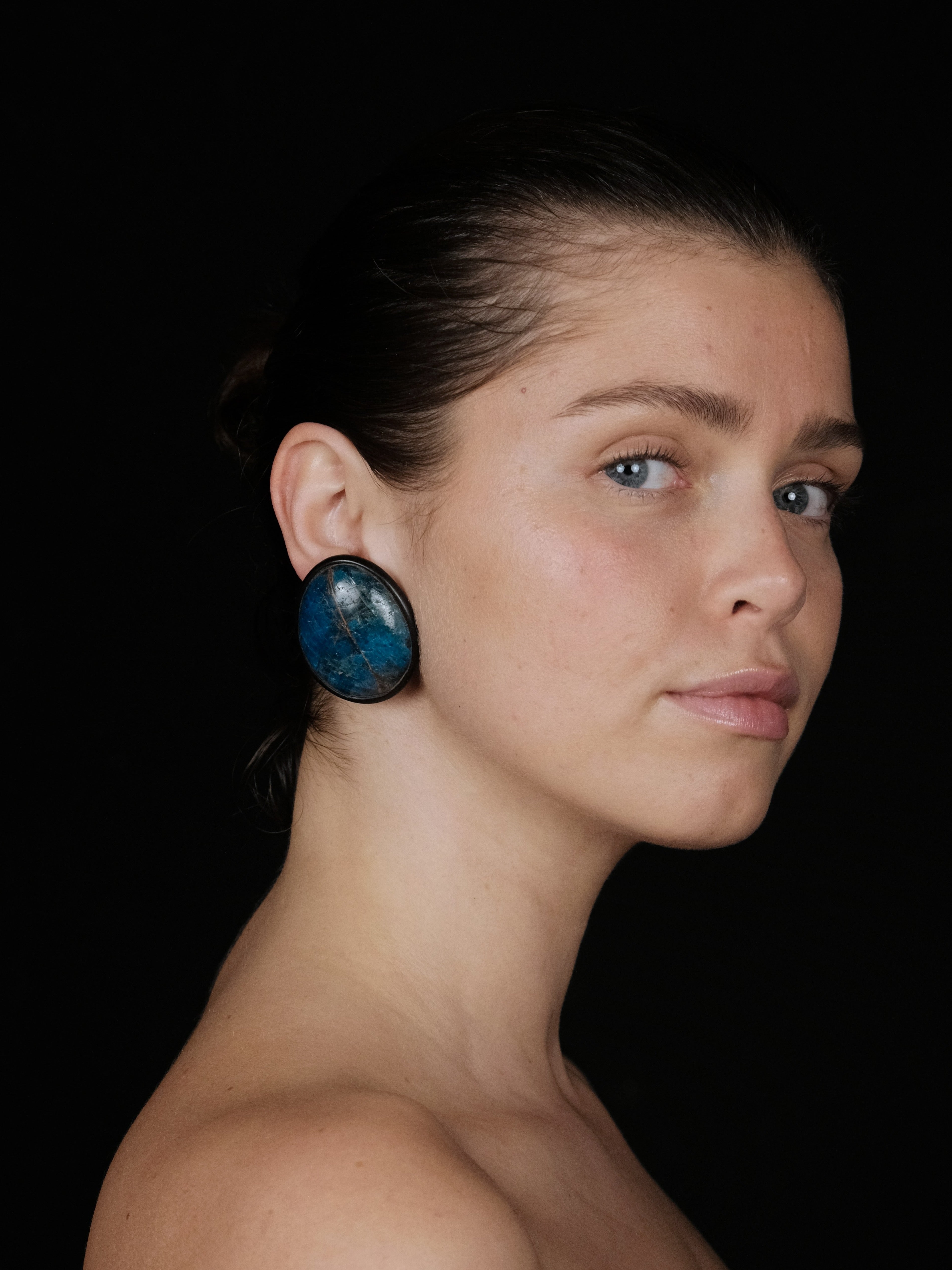 Earrings: apatite, ebony