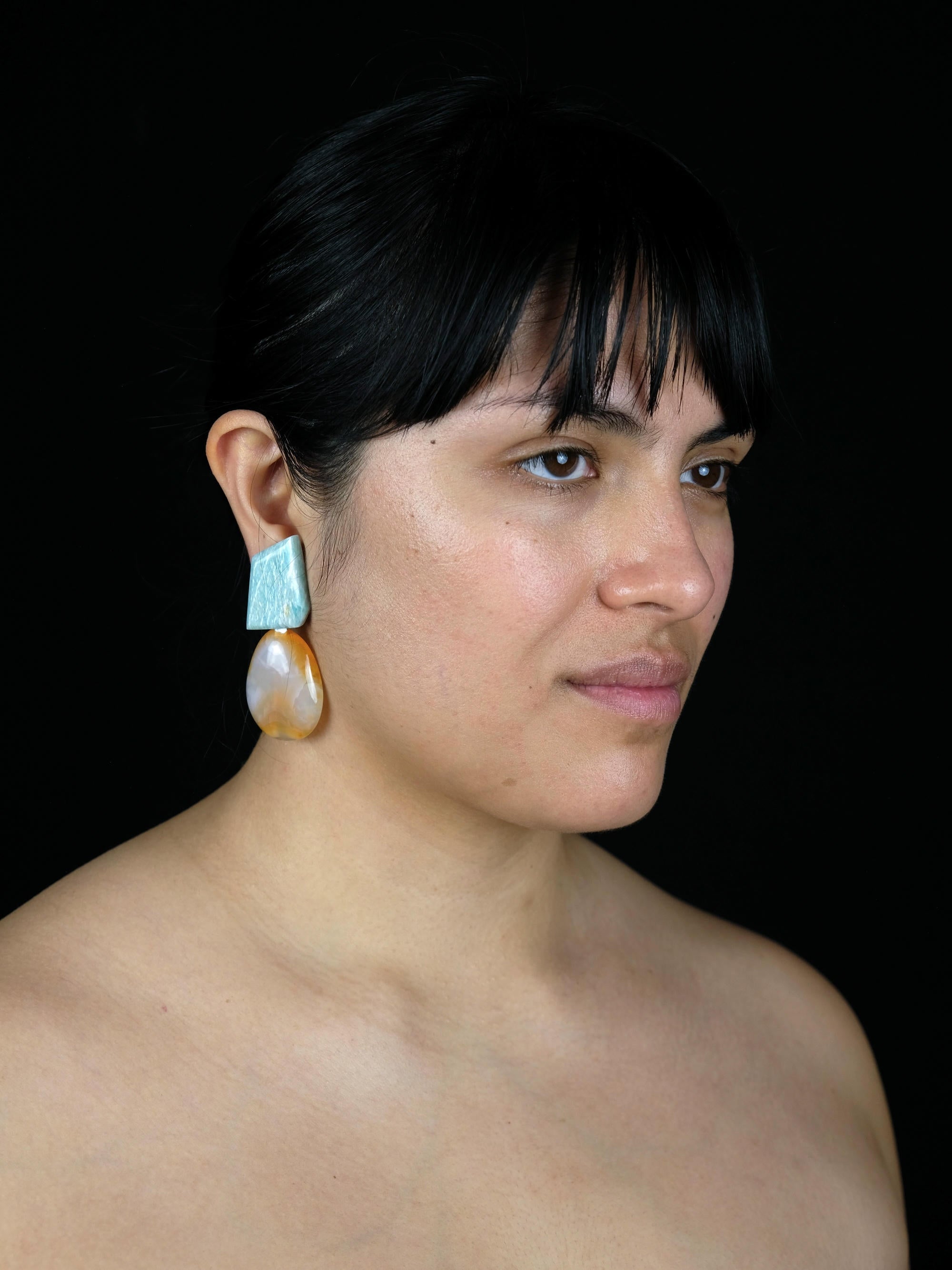 Earrings: amazonite, agate