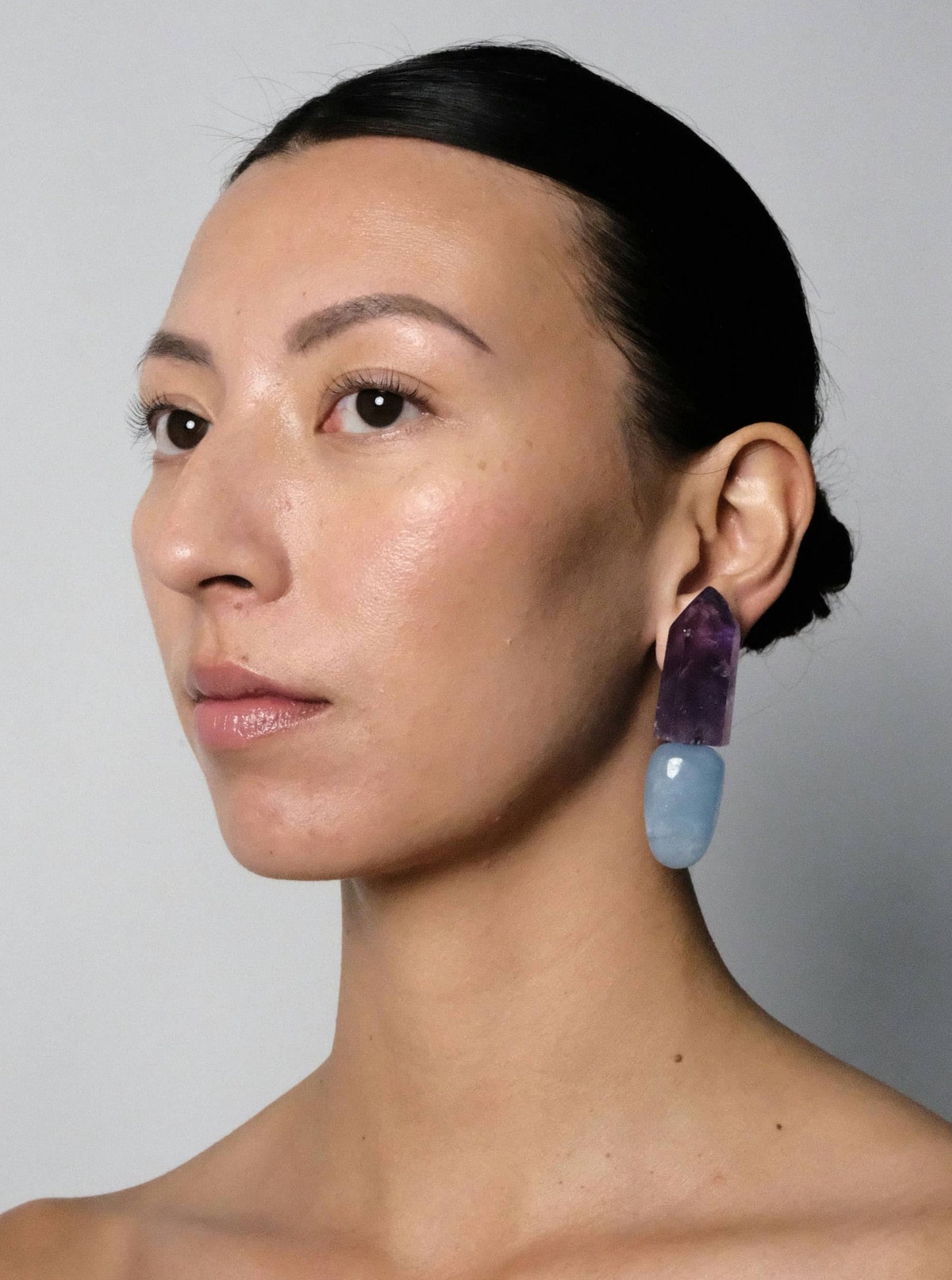 Earclips: amethyst, aquamarine