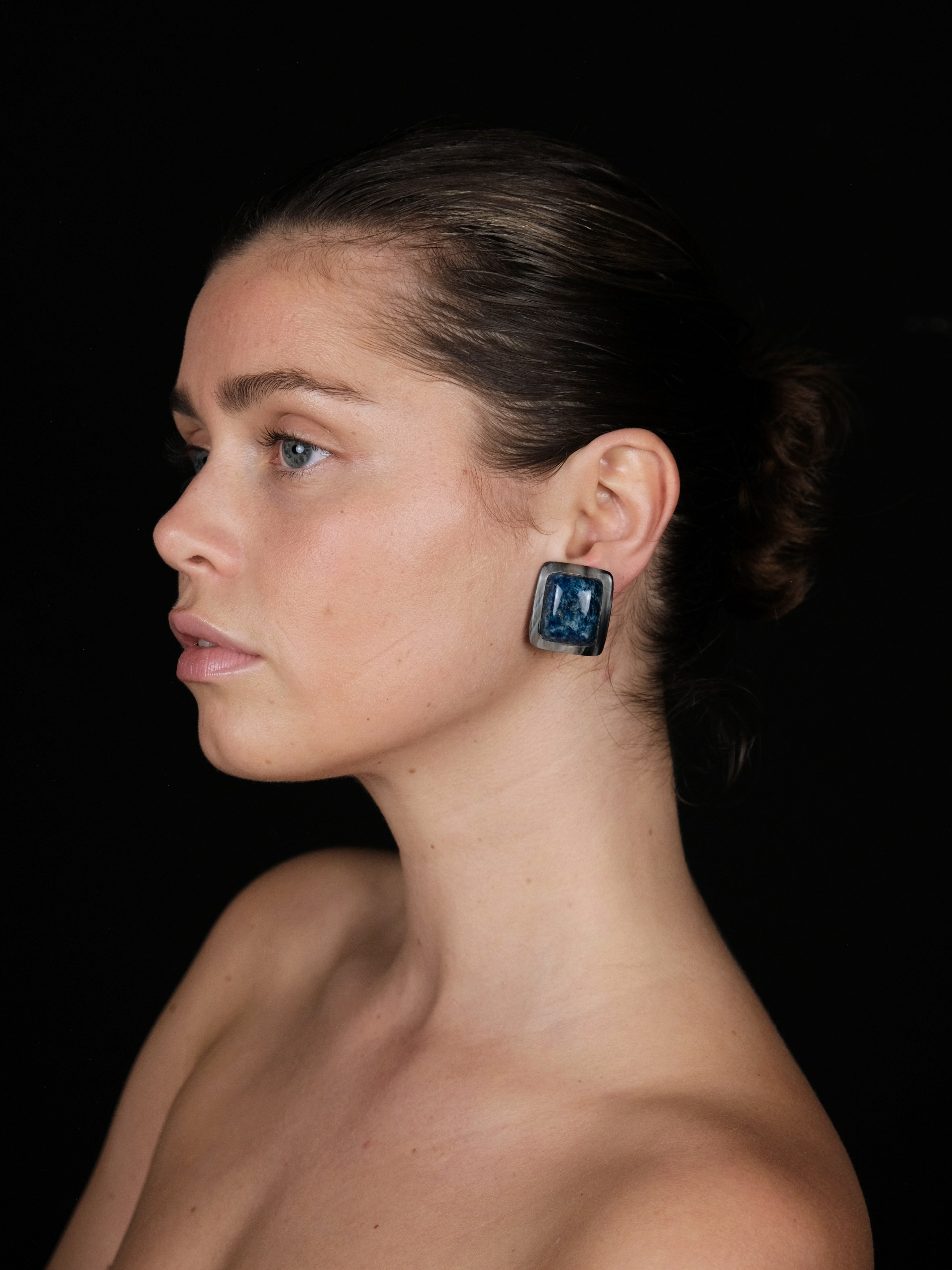 Earrings: apatite, horn