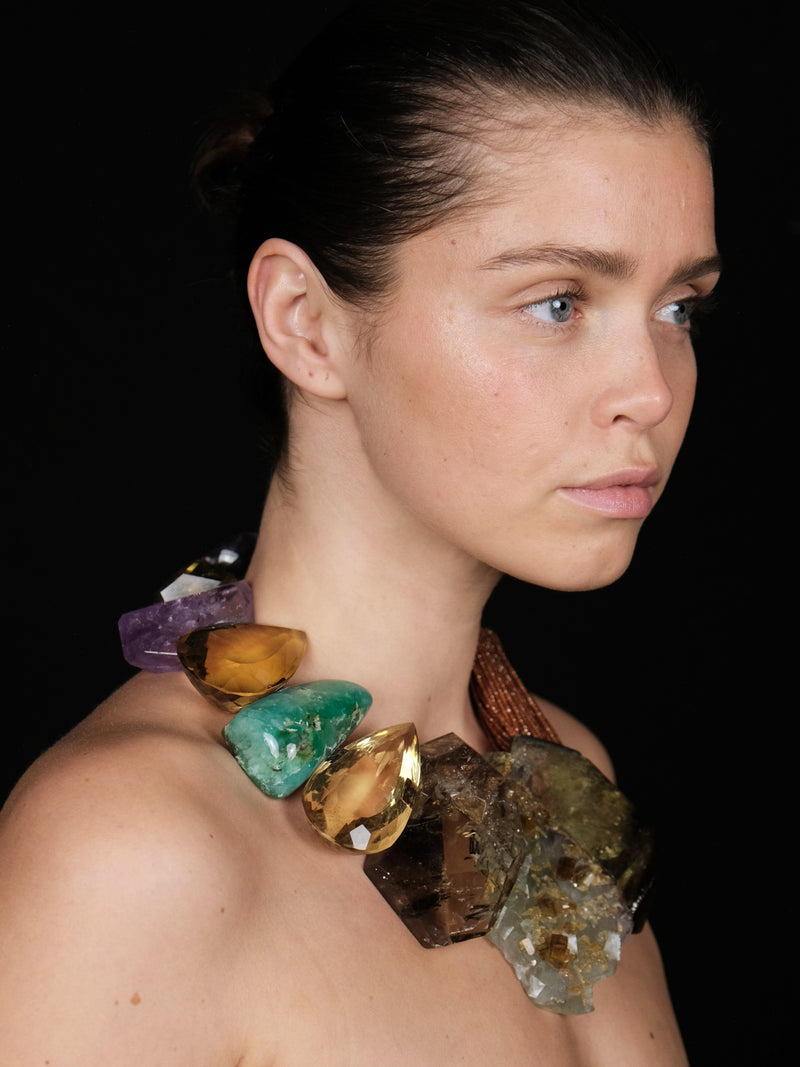 Necklace: citrine, amethyst, chrysoprase, topaz