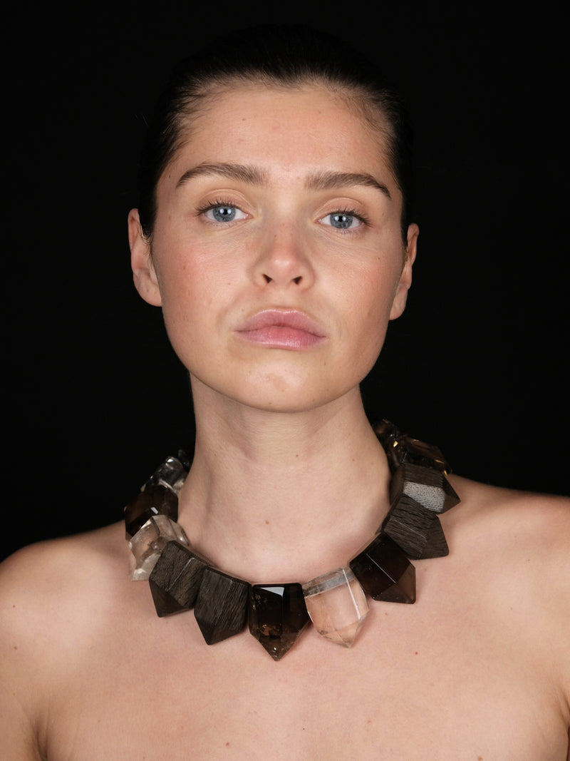 Necklace: crystal, quartz, bog oak