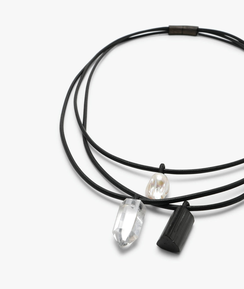 Traverse necklace: pearl, tourmaline, mountain crystal
