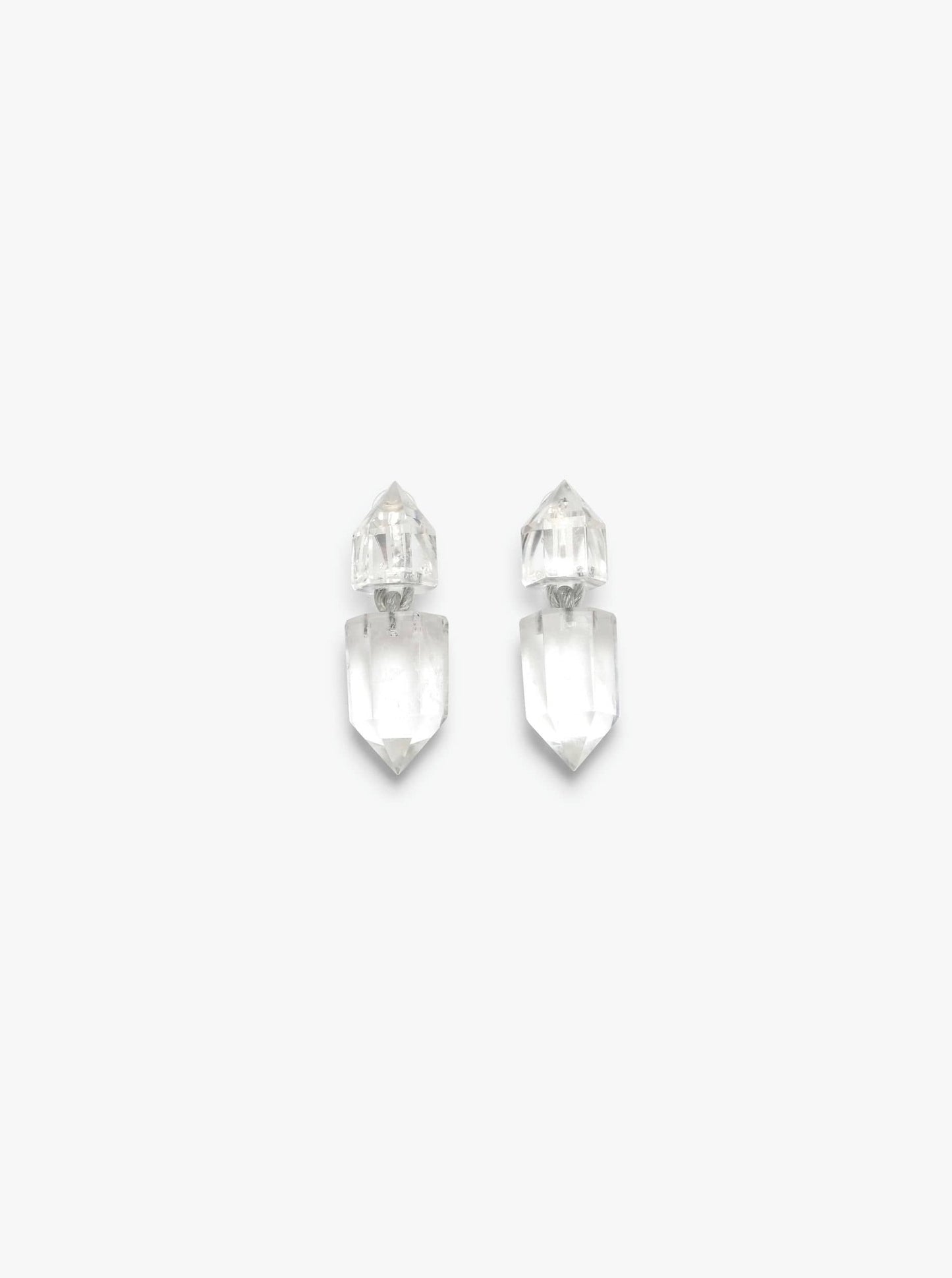 Mint earclips: mountain crystal, wire