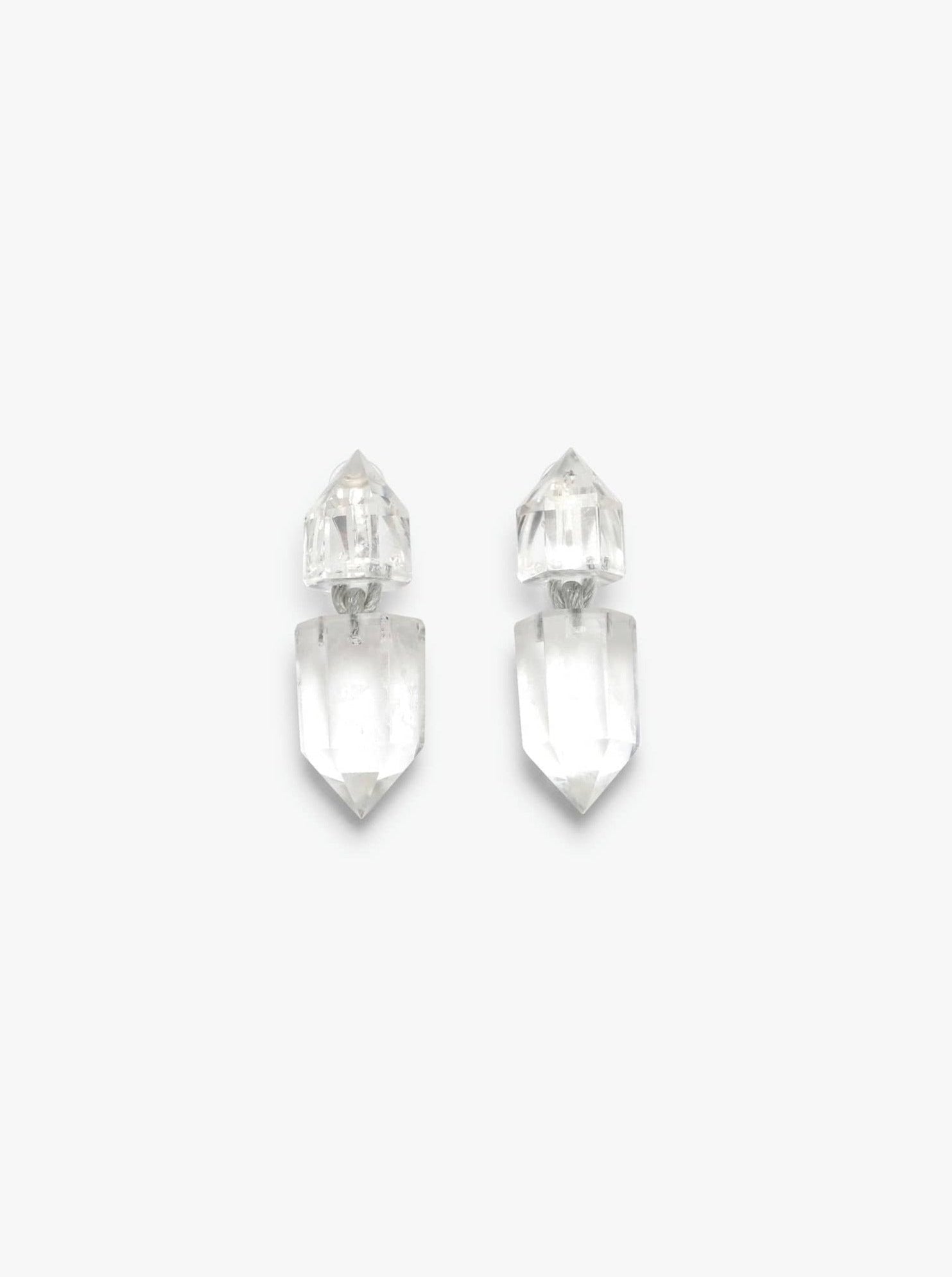 Mint earclips: mountain crystal, wire