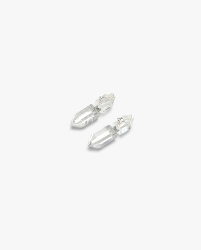 Mint earclips: mountain crystal, wire