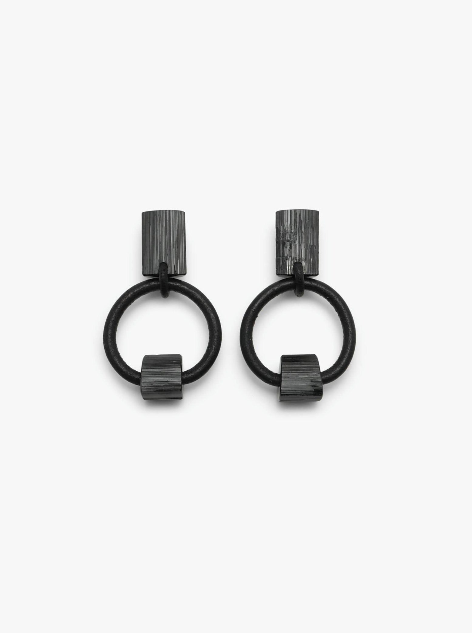 Mint earclips: black tourmaline, leather