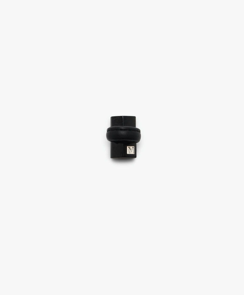 Encre ring: black tourmaline, leather